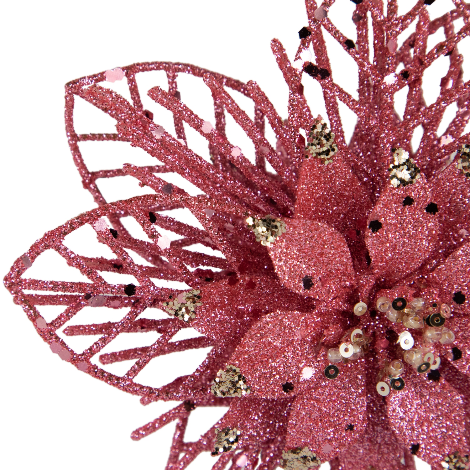 Pack of 4 Glittered Pink Poinsettia Christmas Ornaments 6"