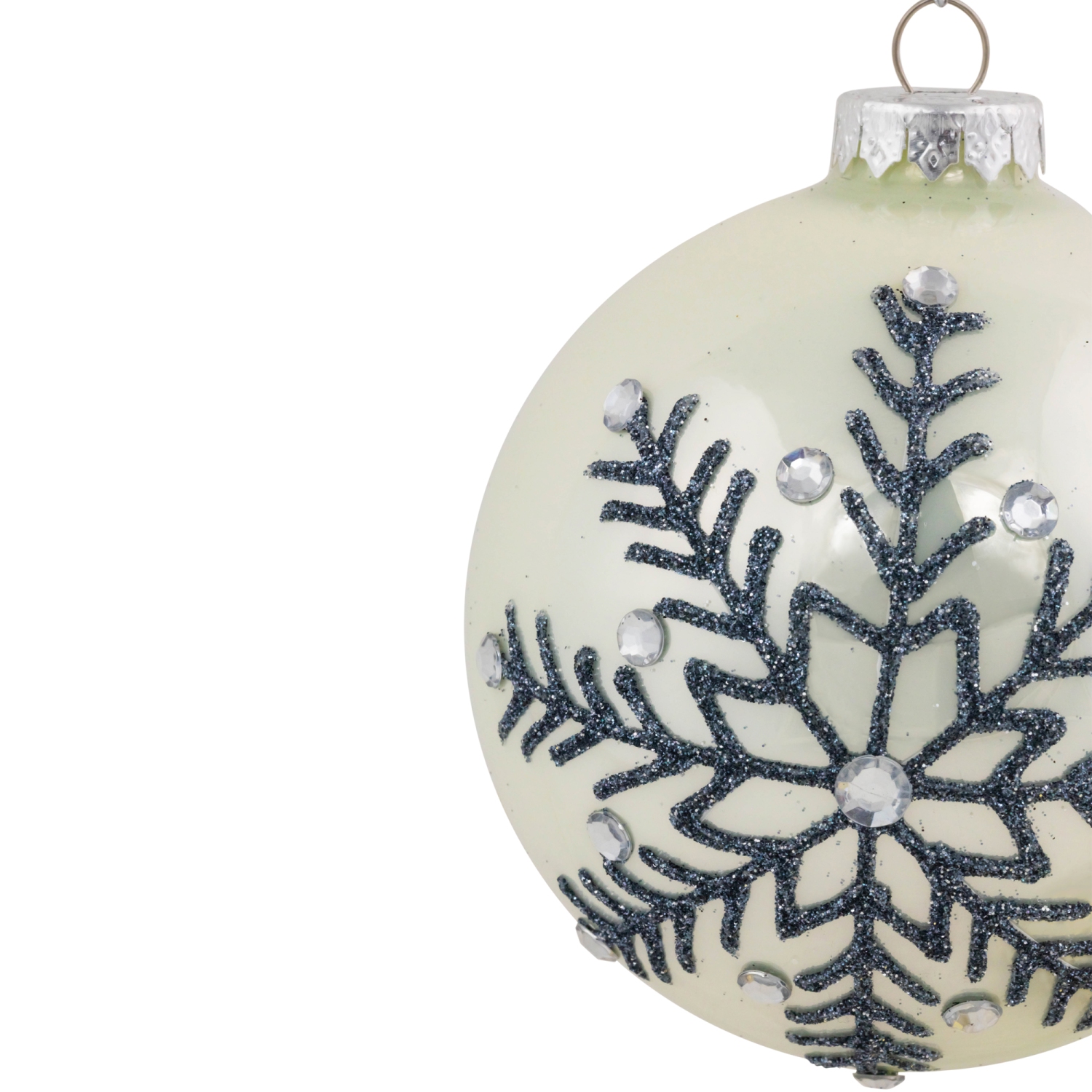 Glittered Snowflake Shiny Christmas Glass Ball Ornaments - 4" - White - Set of 2