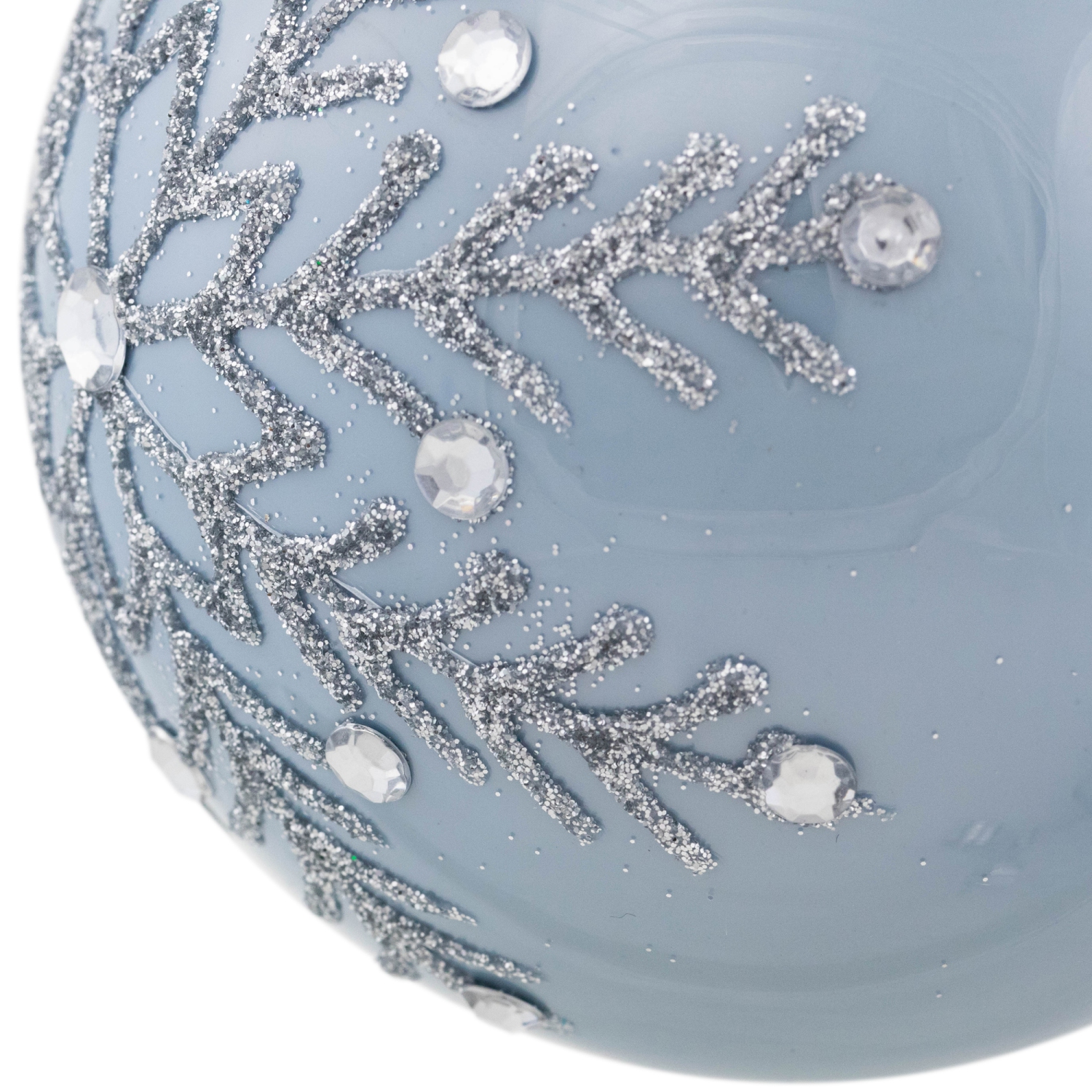 Jeweled Glitter Snowflakes Christmas Glass Ball Ornaments - 4" - French Blue - Set of 2