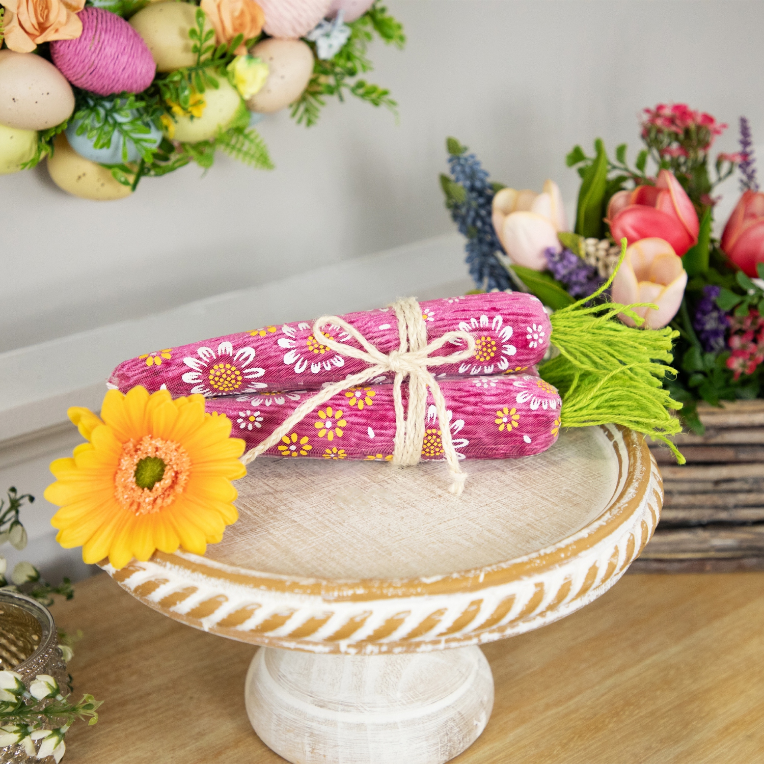 Bundled Floral Easter Carrots Decoration - 10.25"