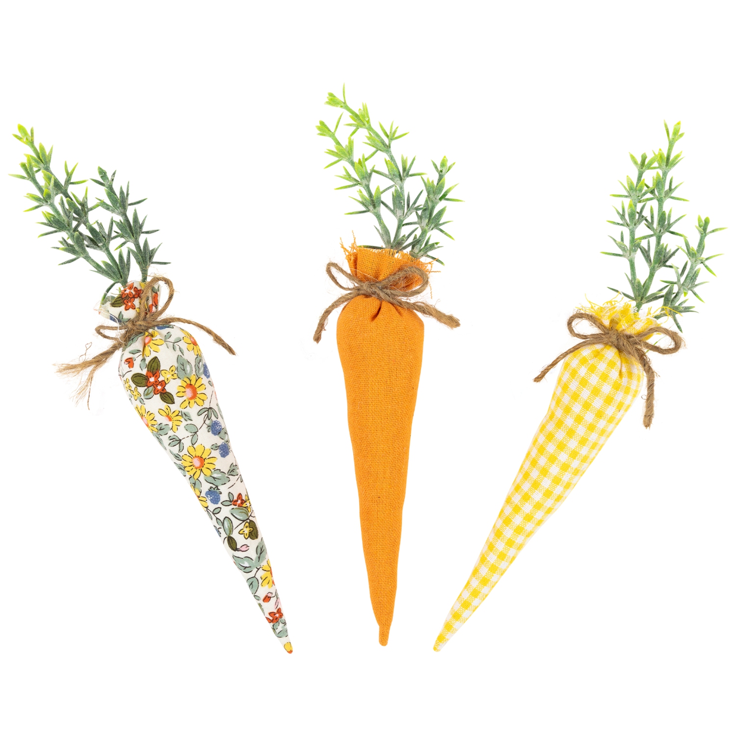 Fabric Carrot Easter Decorations - 9" - Orange and Yellow - Set of 3