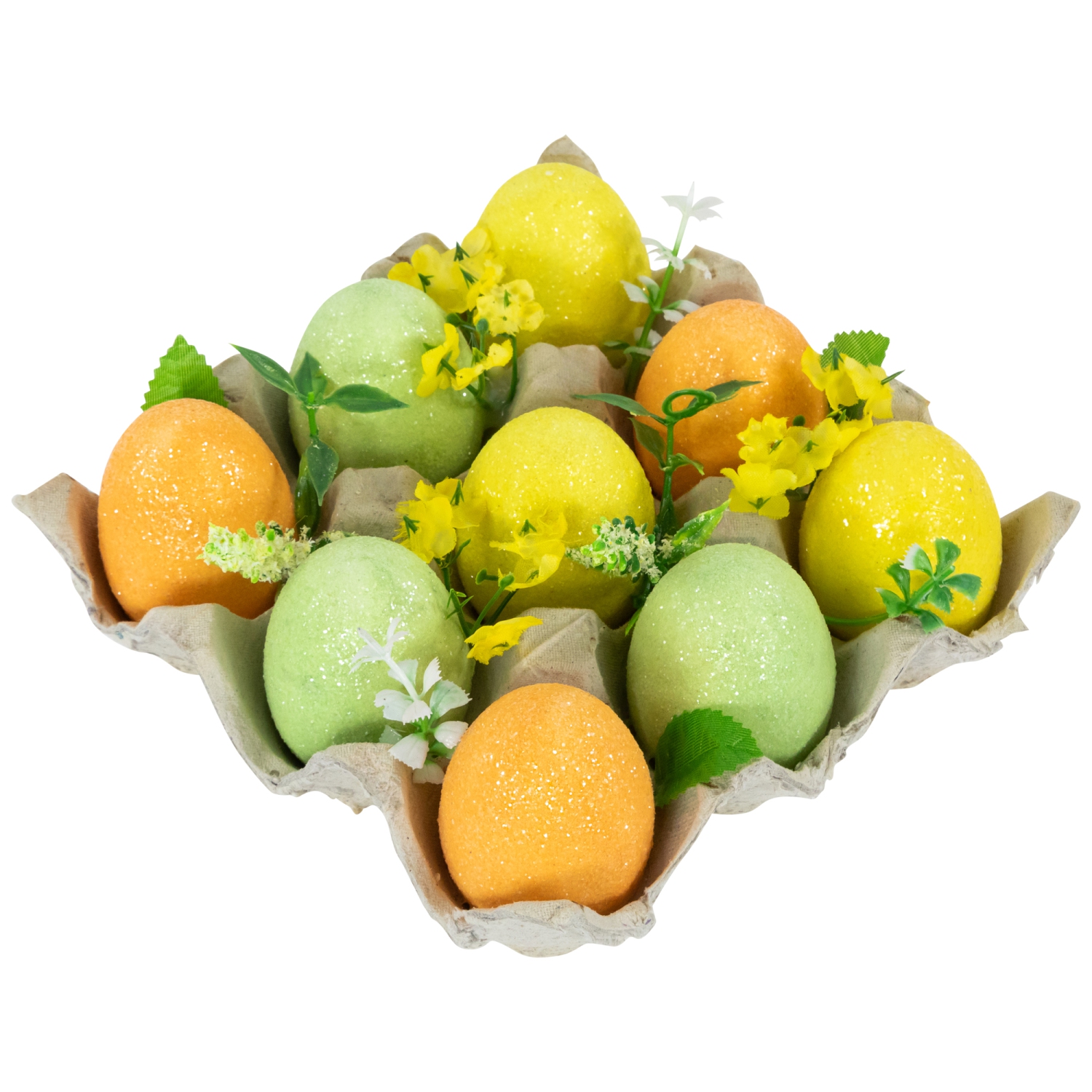 Glittered Easter Eggs with Carton Decoration - 6.25" - Set of 9