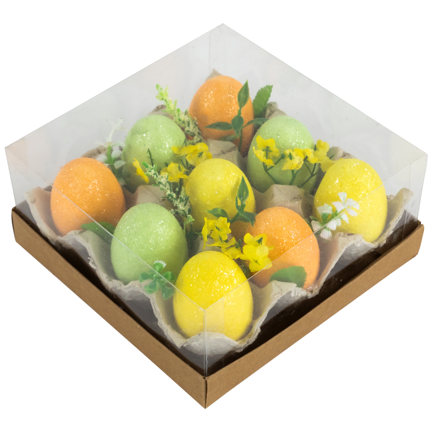 Glittered Easter Eggs with Carton Decoration - 6.25" - Set of 9