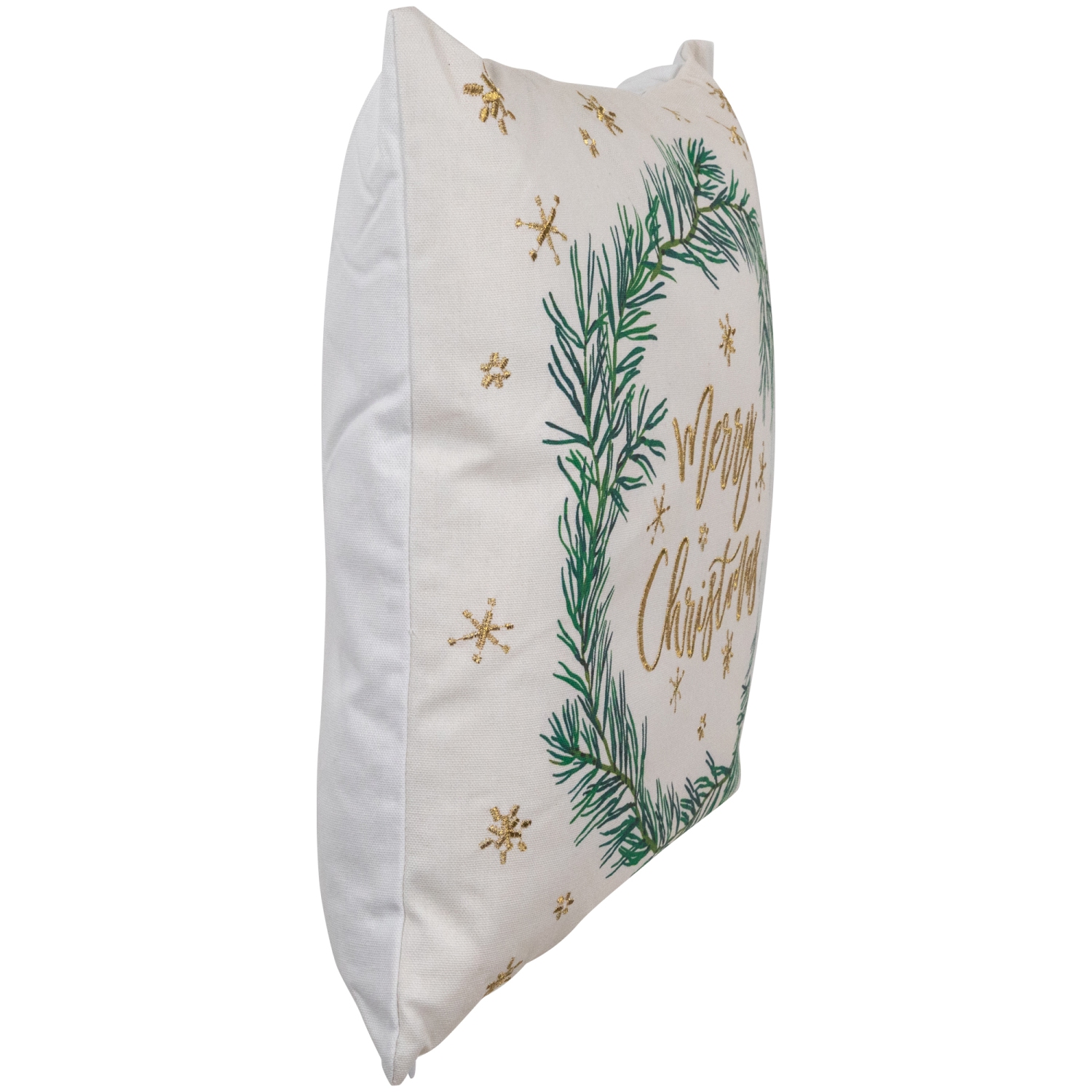 Coussin décoratif carré en coton brodé « Merry Christmas », couronne de 18 po