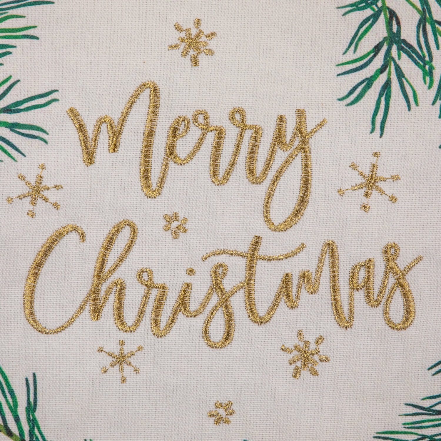 Coussin décoratif carré en coton brodé « Merry Christmas », couronne de 18 po