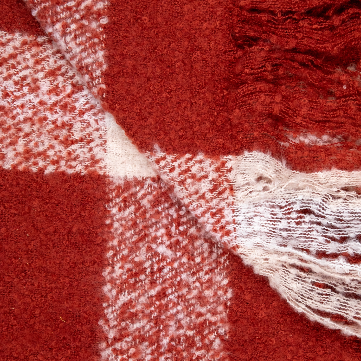 Jeté de Noël tissé à franges, motif écossais rouge, 50 x 60 po