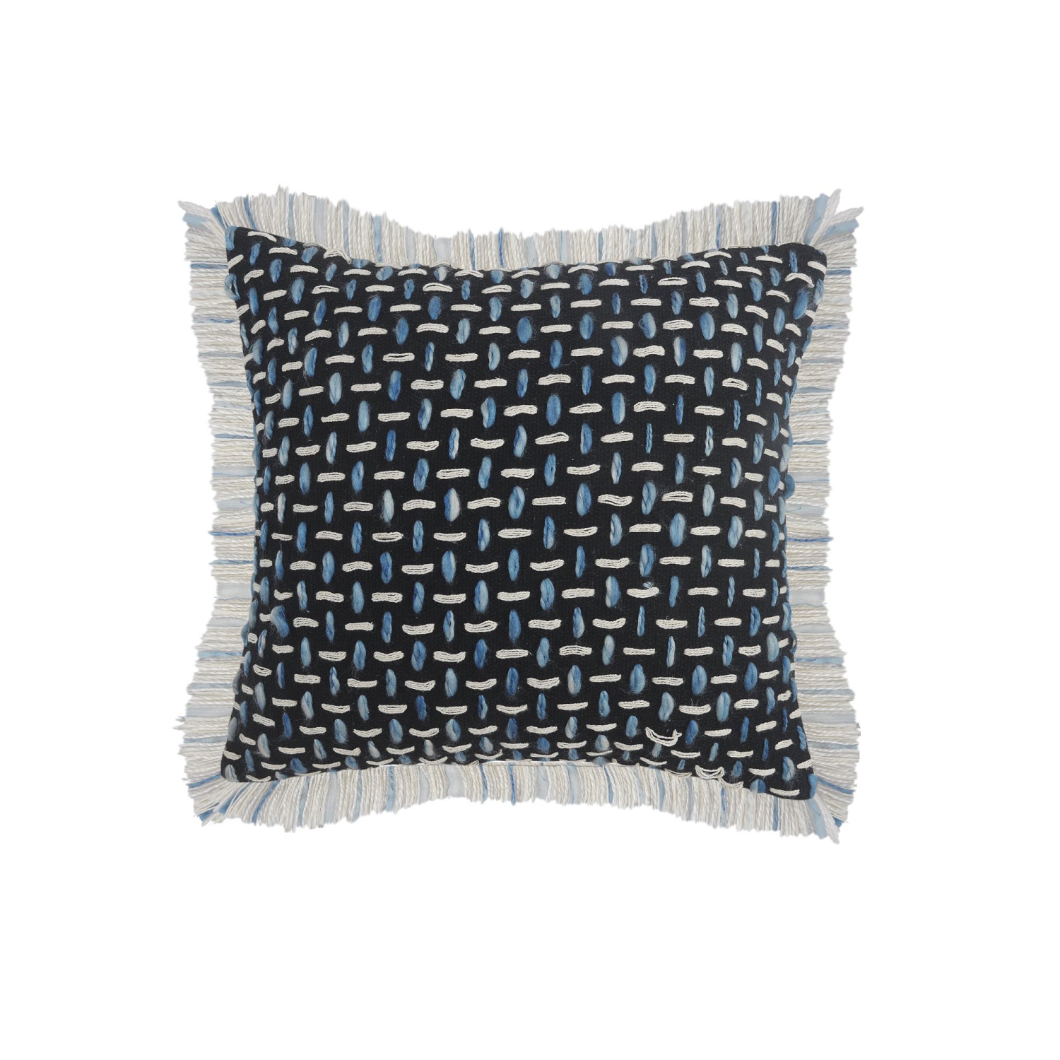 20" Black and Blue Interwoven Square Throw Pillow