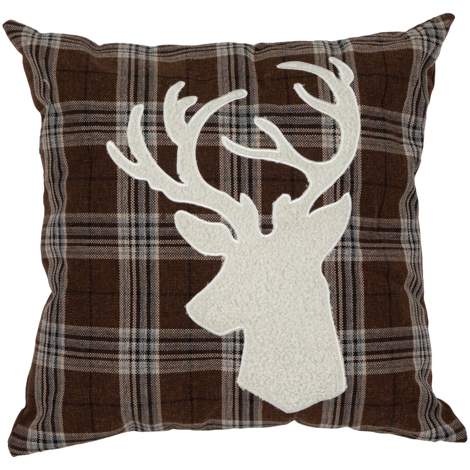Coussin décoratif de Noël à motif écossais brun, 16,5 po