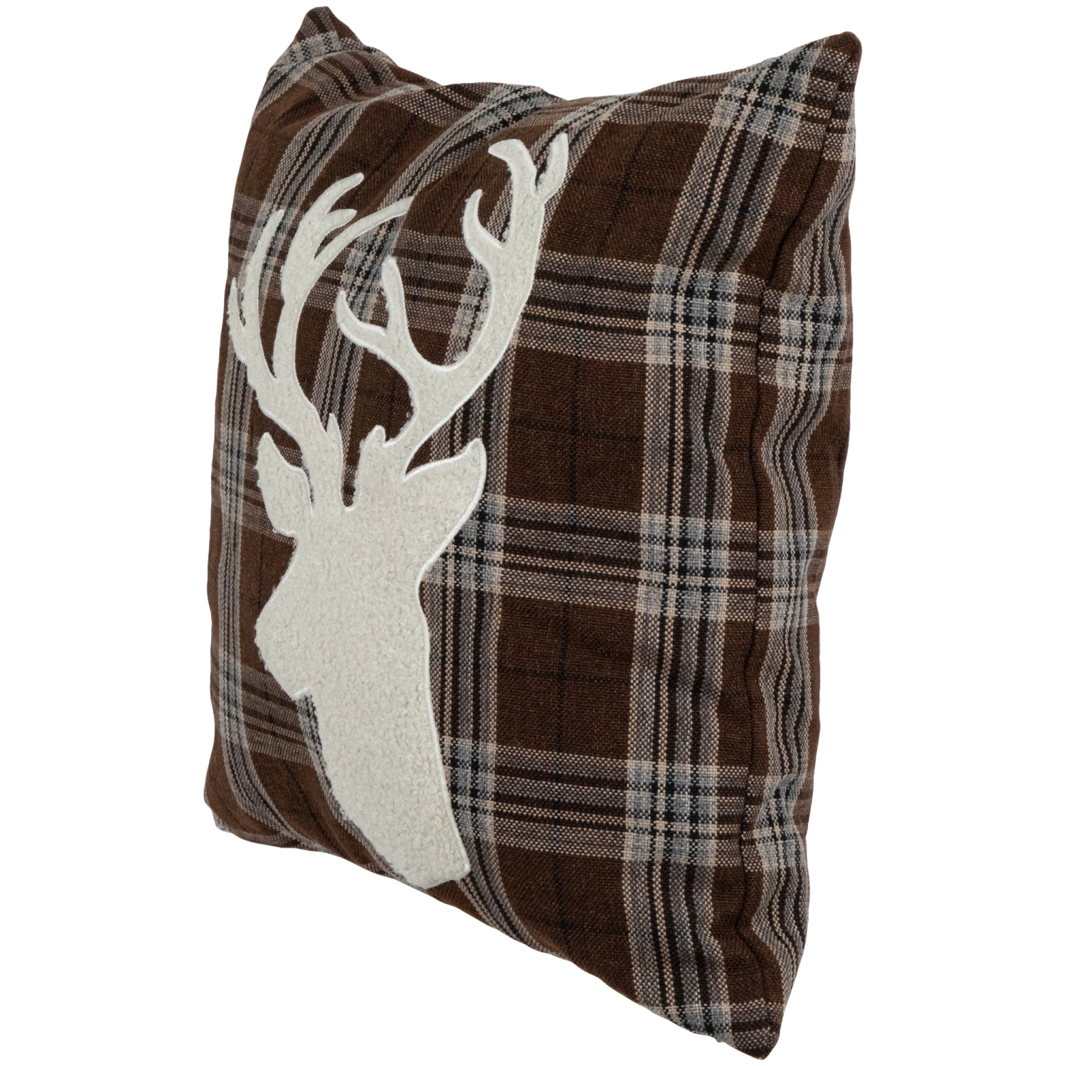 Coussin décoratif de Noël à motif écossais brun, 16,5 po