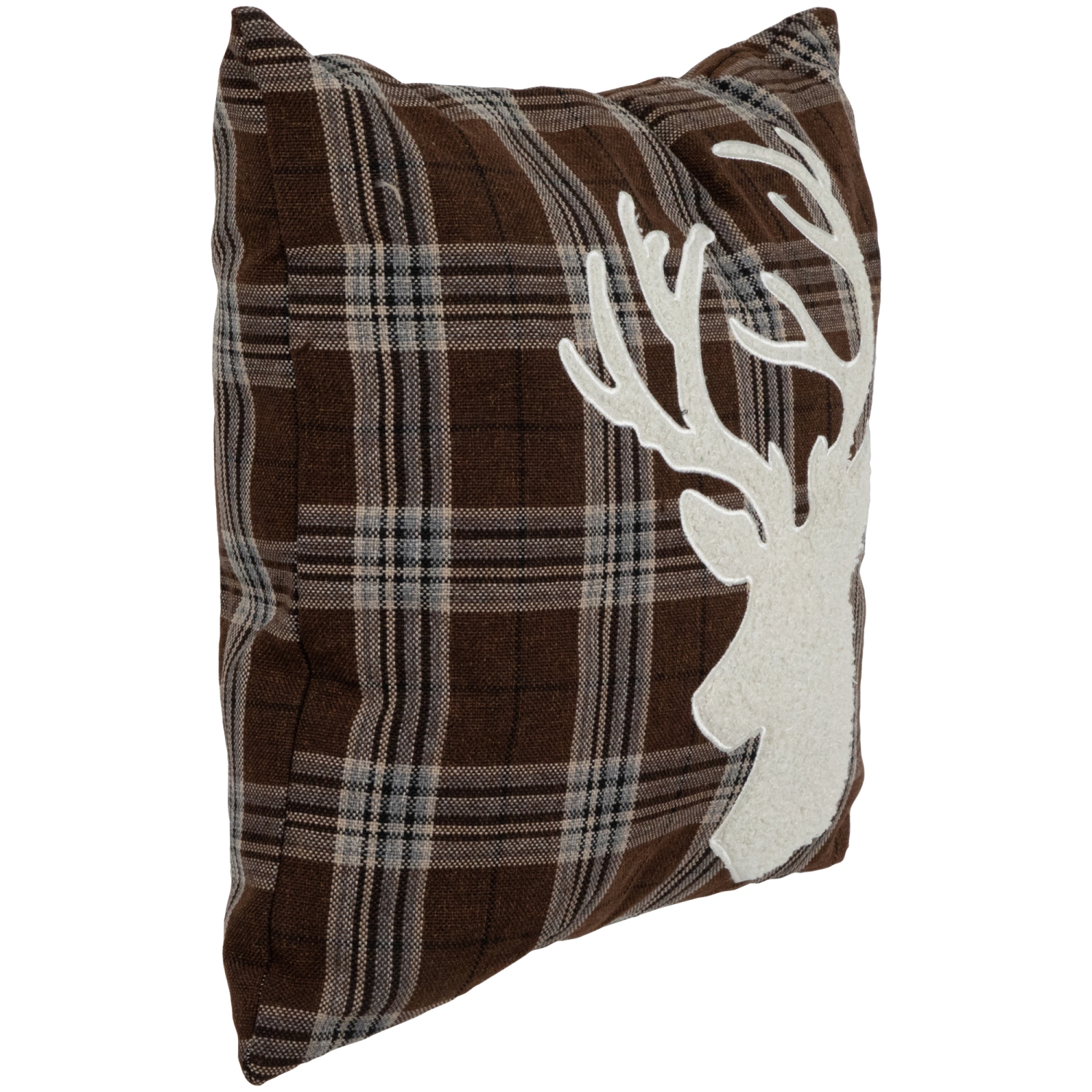 Coussin décoratif de Noël à motif écossais brun, 16,5 po