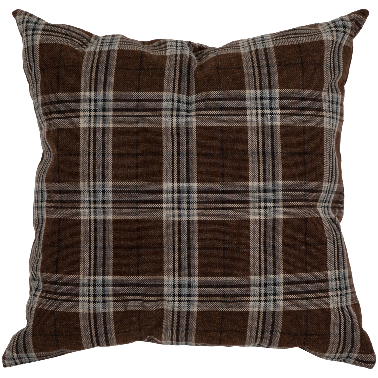 Coussin décoratif de Noël à motif écossais brun, 16,5 po
