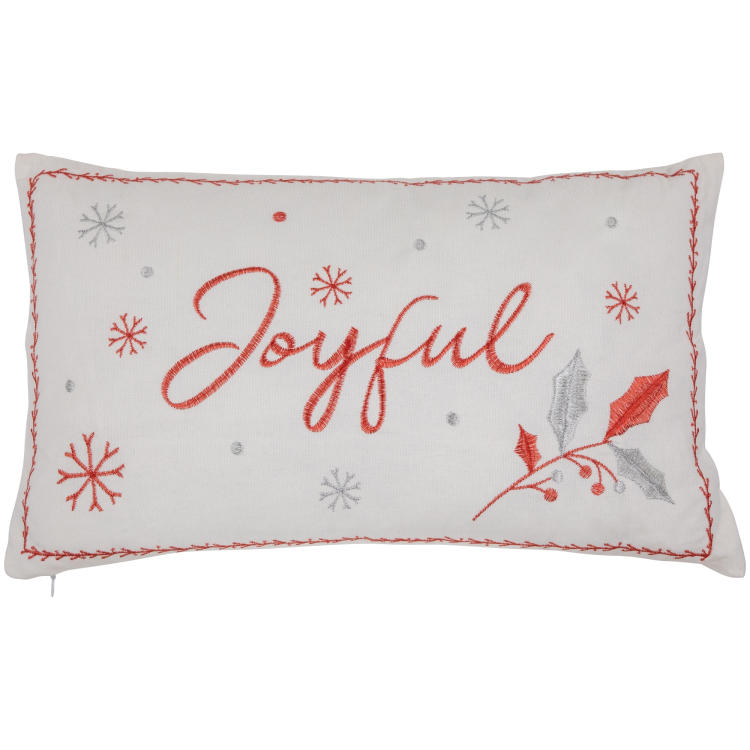 Coussin décoratif rectangulaire « Joyful » brodé - 19 po - Rouge et blanc