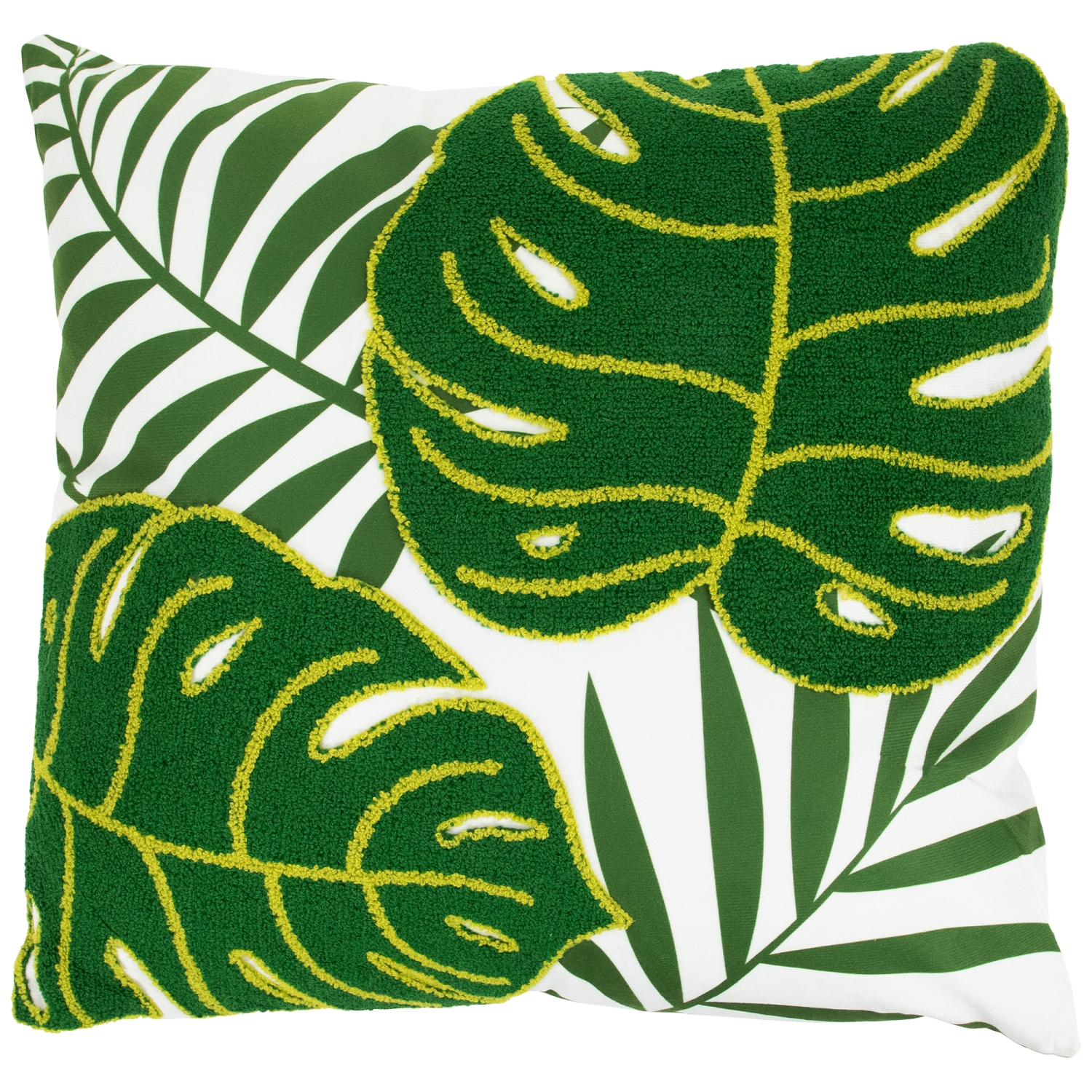 Coussin décoratif avec feuilles de palmier tropical - 16 po - Vert et blanc