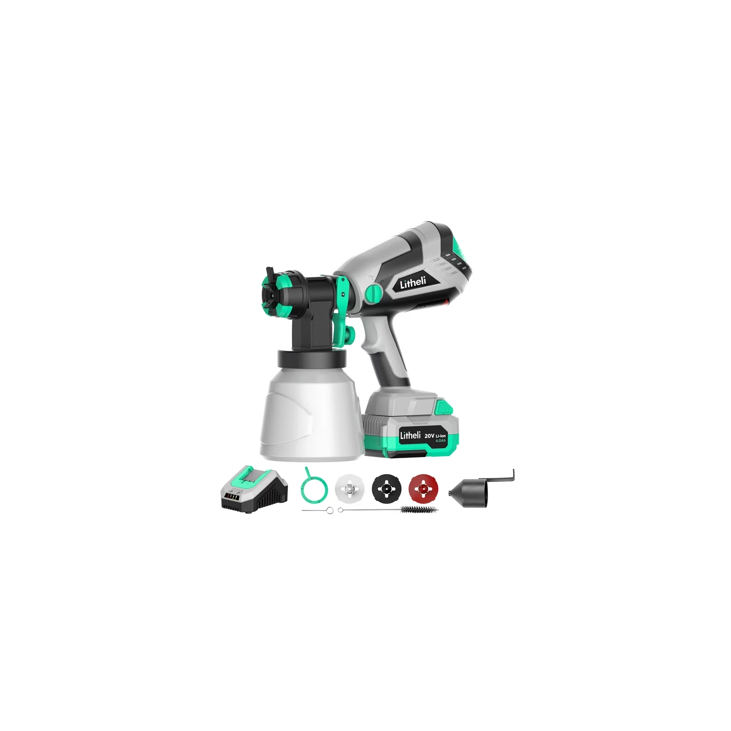 Litheli 20V Cordless Paint Sprayer Gun, HVLP Paint Sprayers Battery Powered Paint Gun with 4.0 Ah Battery & Charger