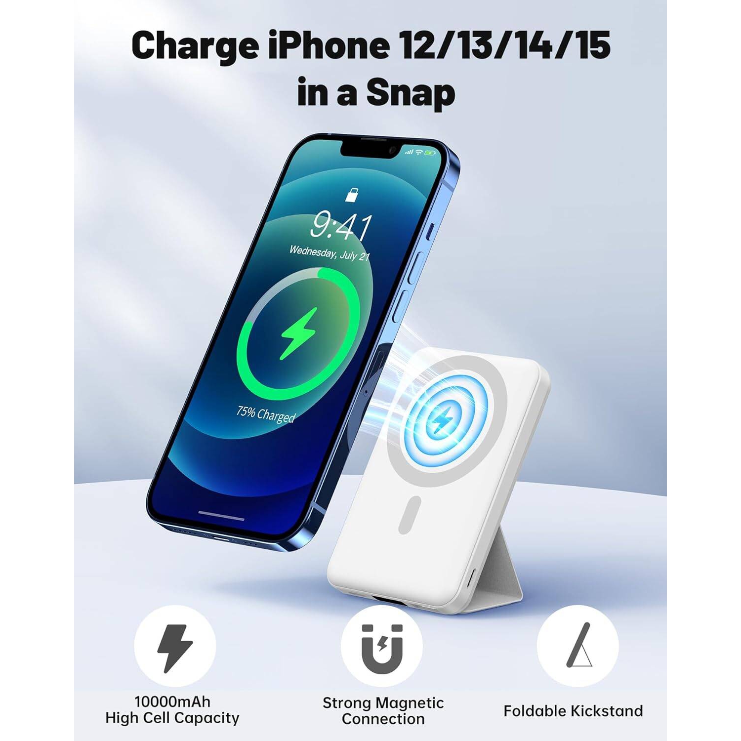 Chargeur portatif sans fil magnétique, chargeur portable 22,5&nbsp;W PD, batterie 10000&nbsp;mAh pliable avec écran DEL, recharge rapide pour iPhone