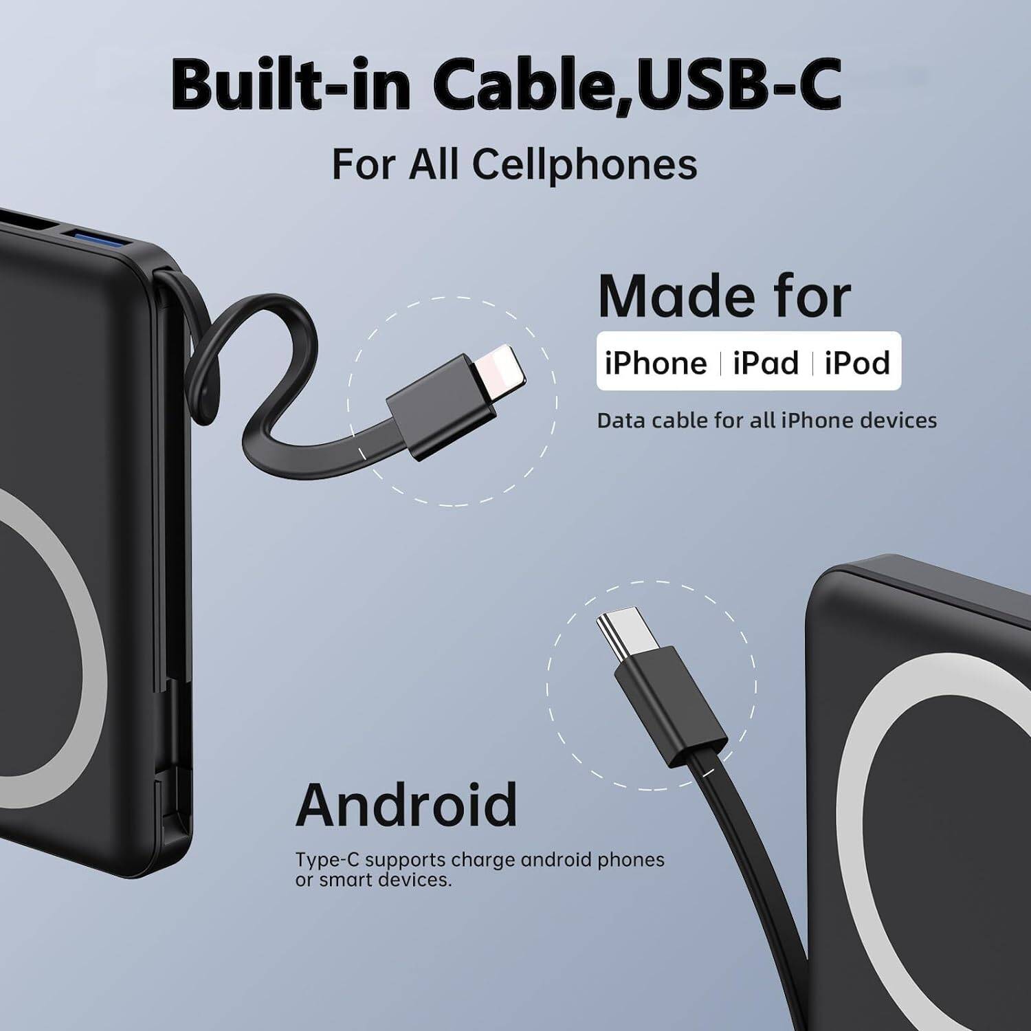 Chargeur portable magnétique sans fil, chargeur portatif 10000&nbsp;mAh, recharge rapide 22,5&nbsp;W PD avec écran DEL, batterie magnétique pour