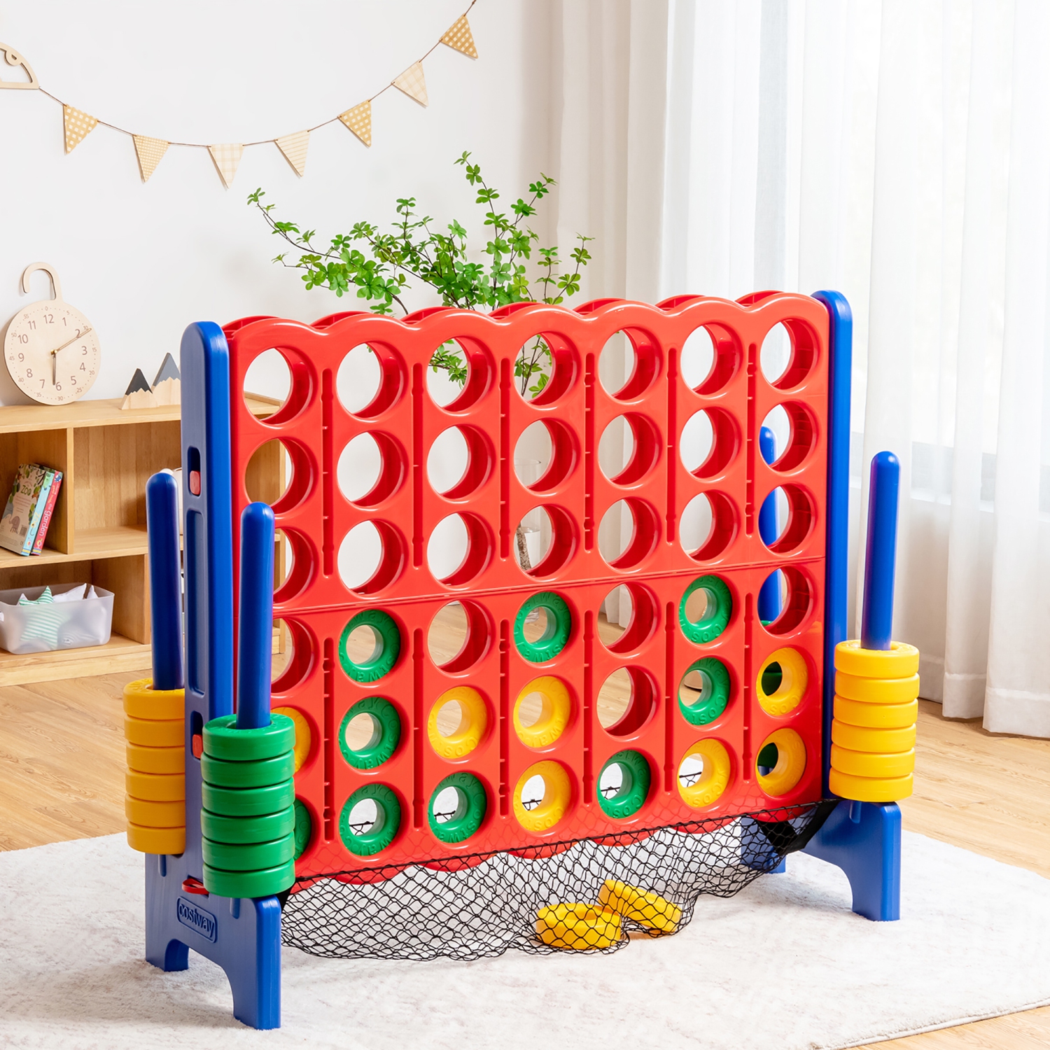 Jeu géant 4 To-score de Costway jeu Connect 4-en-1 avec espace de rangement pour enfants et adultes