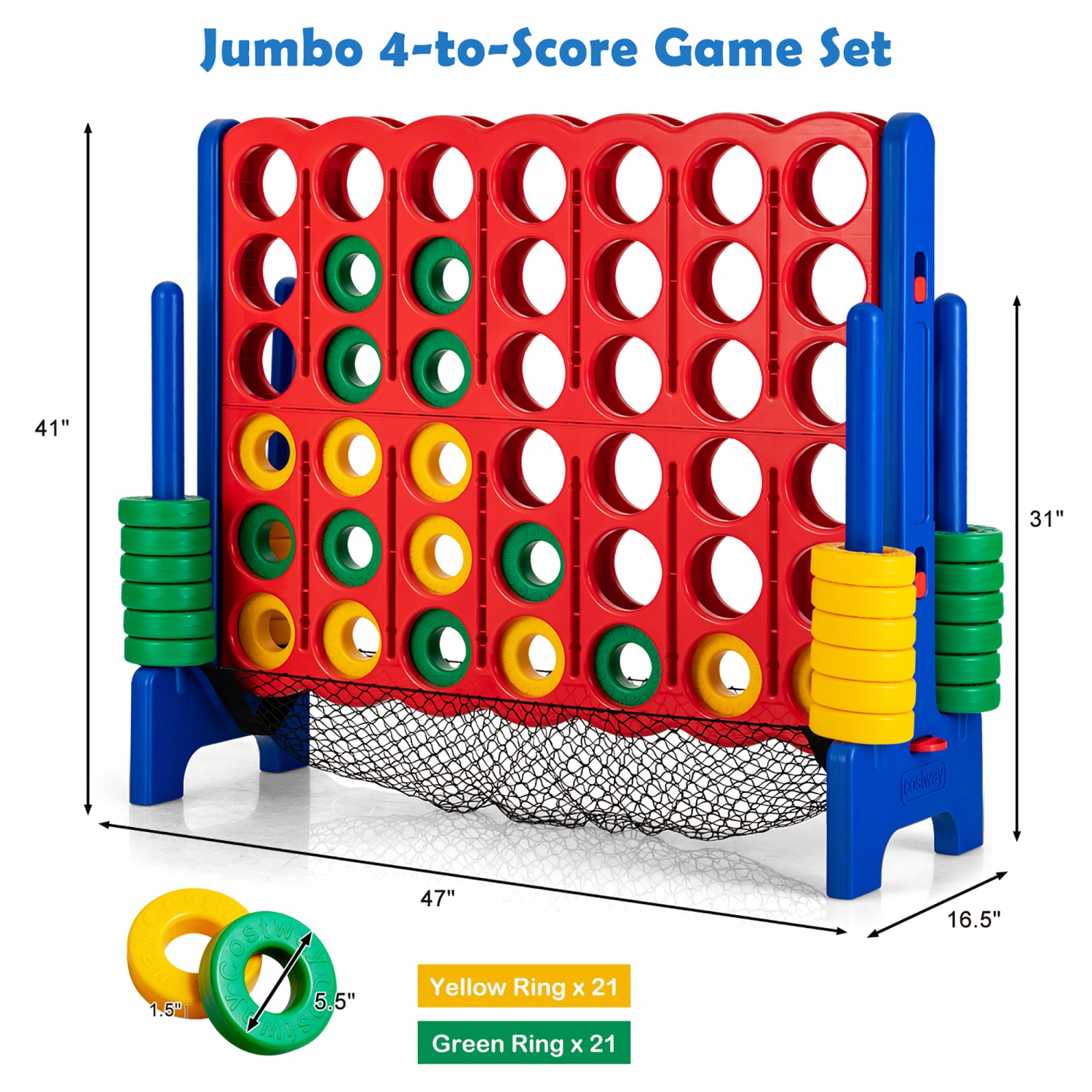 Jeu géant 4 To-score de Costway jeu Connect 4-en-1 avec espace de rangement pour enfants et adultes