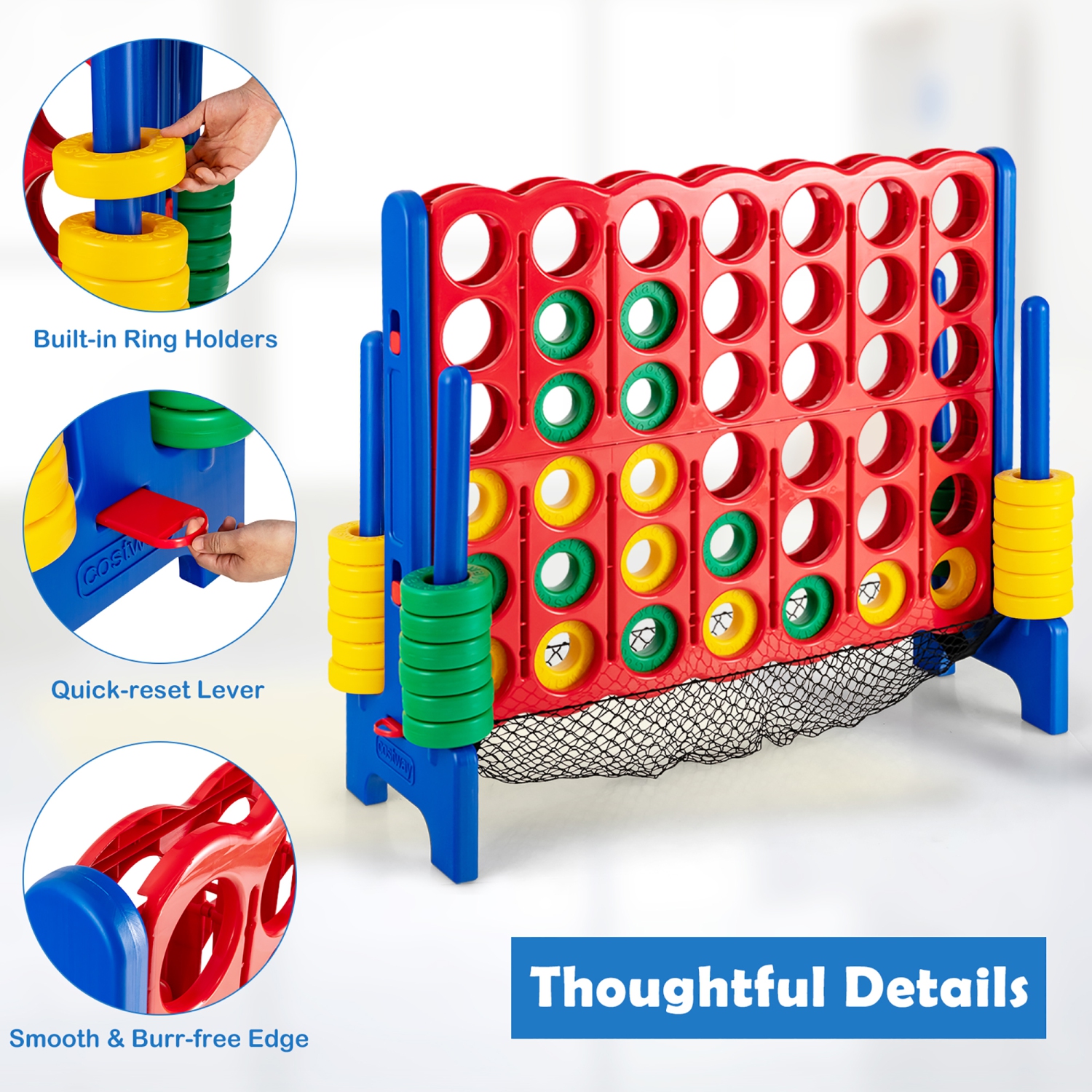 Jeu géant 4 To-score de Costway jeu Connect 4-en-1 avec espace de rangement pour enfants et adultes