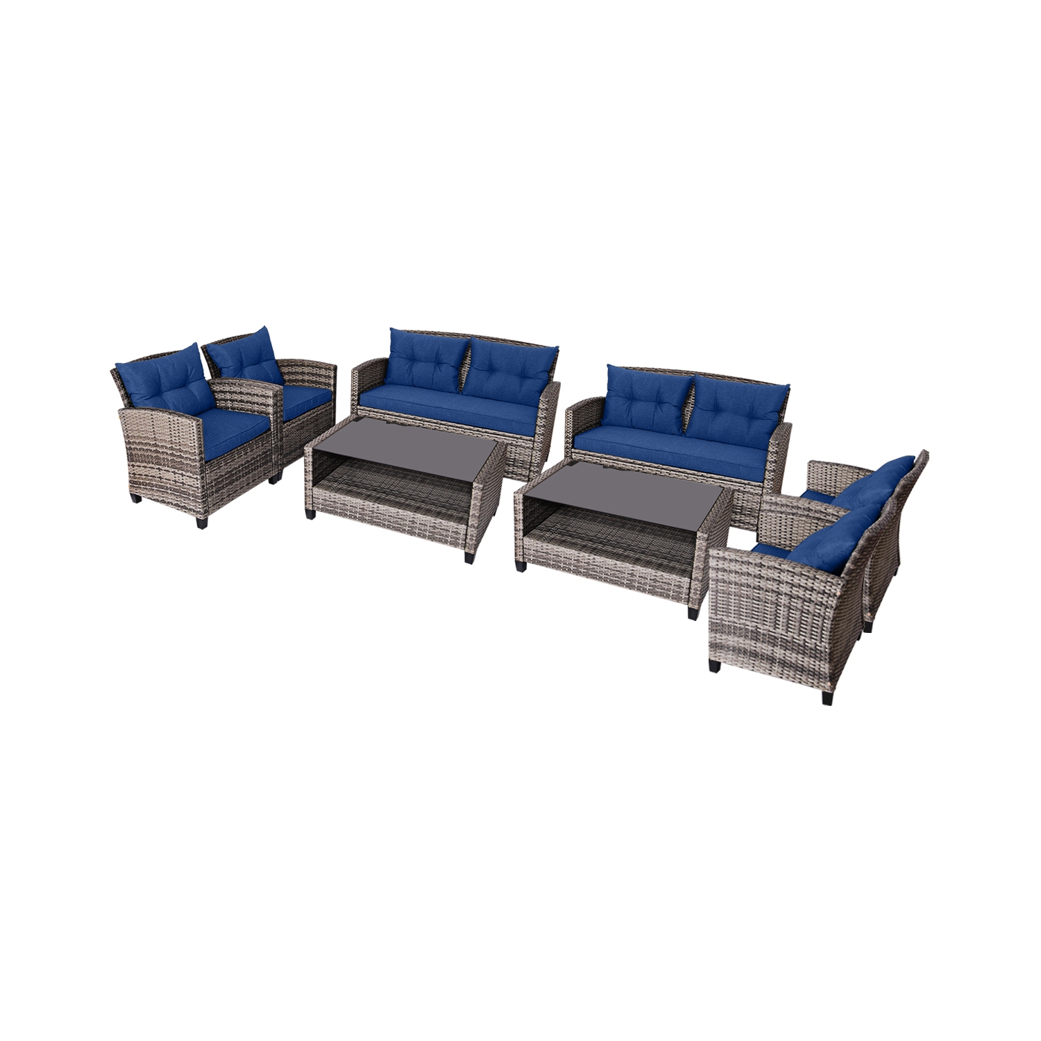 Gymax 8 PCS Patio Rattan Furniture Set Coffee Table Cushioned Sofa Garden Lawn Navy