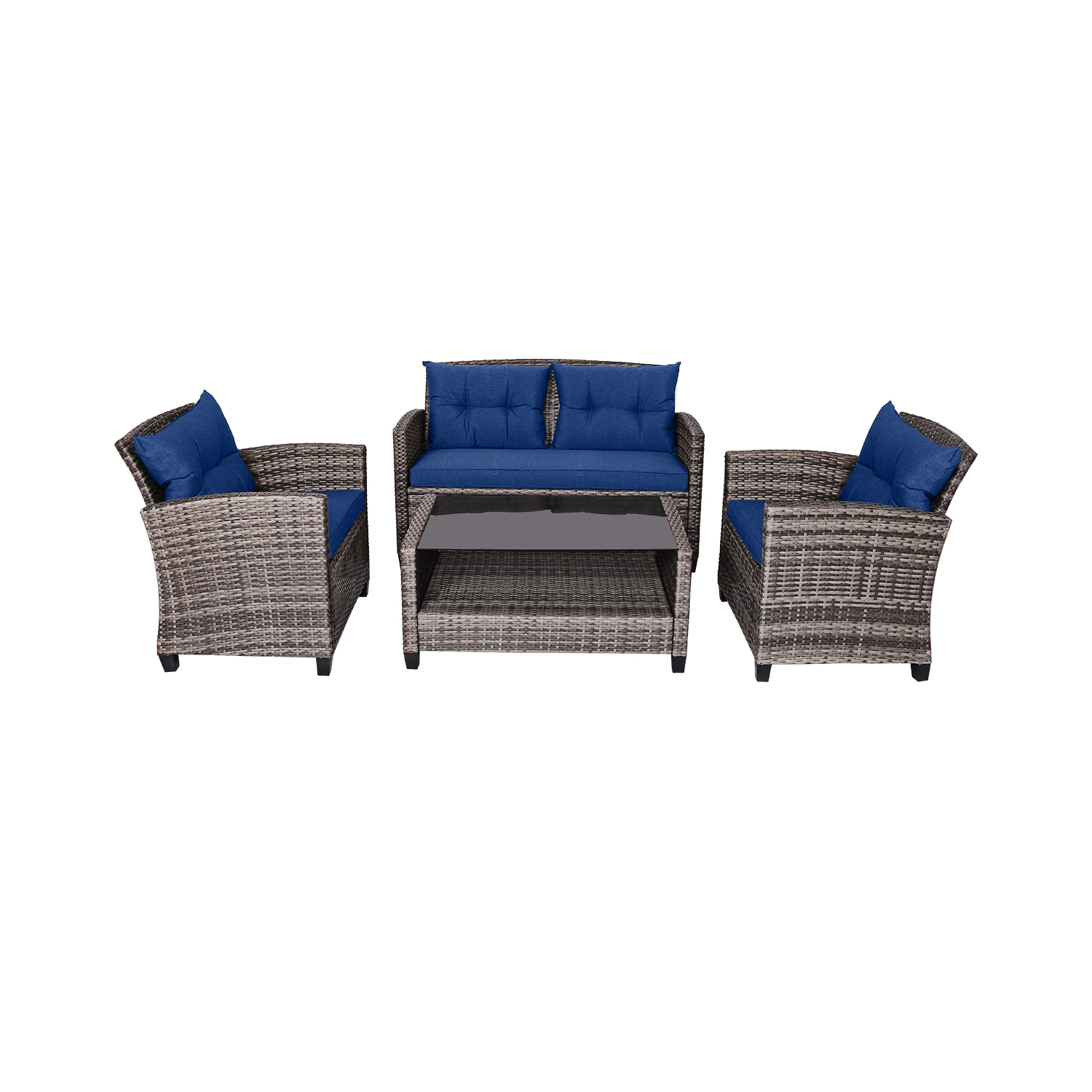Gymax 8 PCS Patio Rattan Furniture Set Coffee Table Cushioned Sofa Garden Lawn Navy