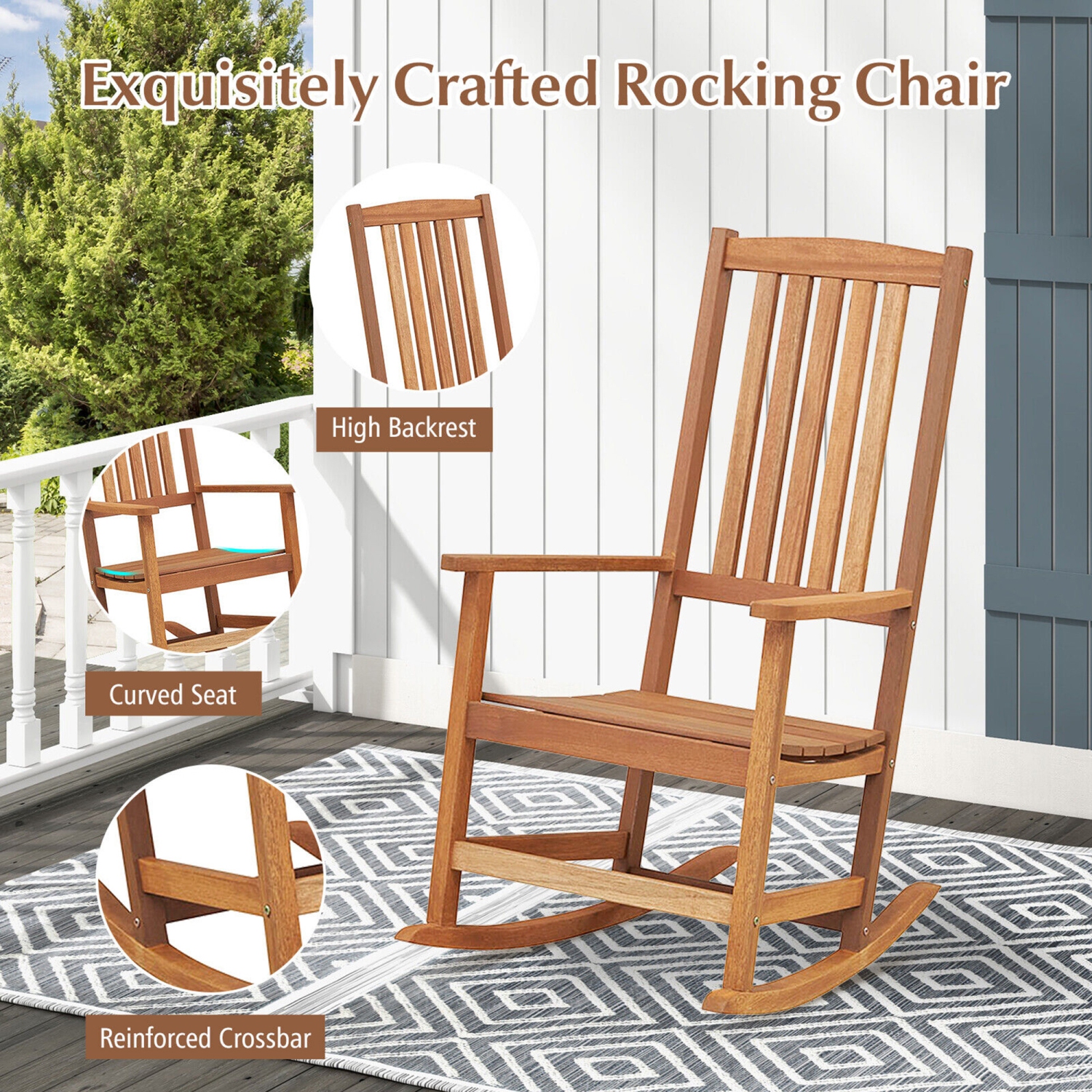 Gymax 2PCS Rocking Chair High-Back Outdoor Rocker w/ Smooth Rocking Base for Backyard