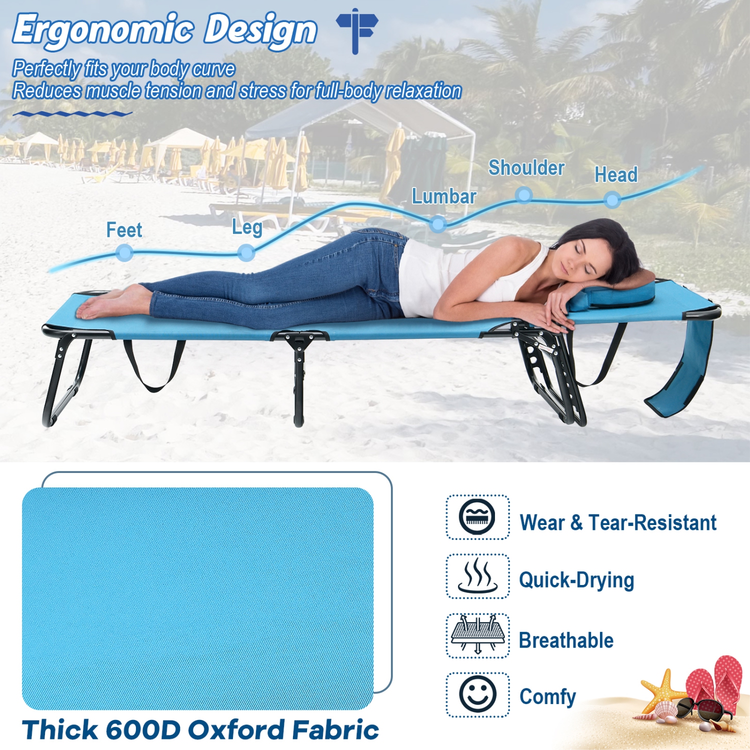 Gymax 2PCS Beach Chaise Lounge Chair w/ Face Hole Pillows & Adjustable Backrest