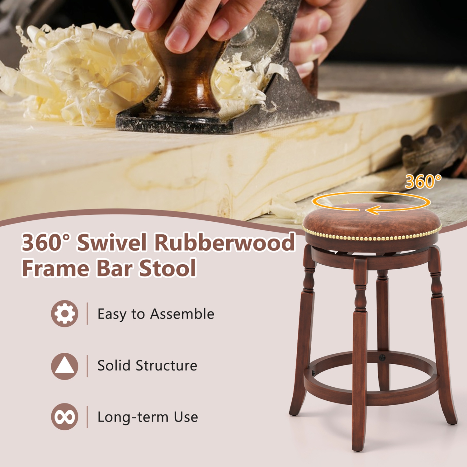 Gymax Counter Height Bar Stool Set of 4 24Inch Swivel Stool Solid Wood Frame Kitchen Stools