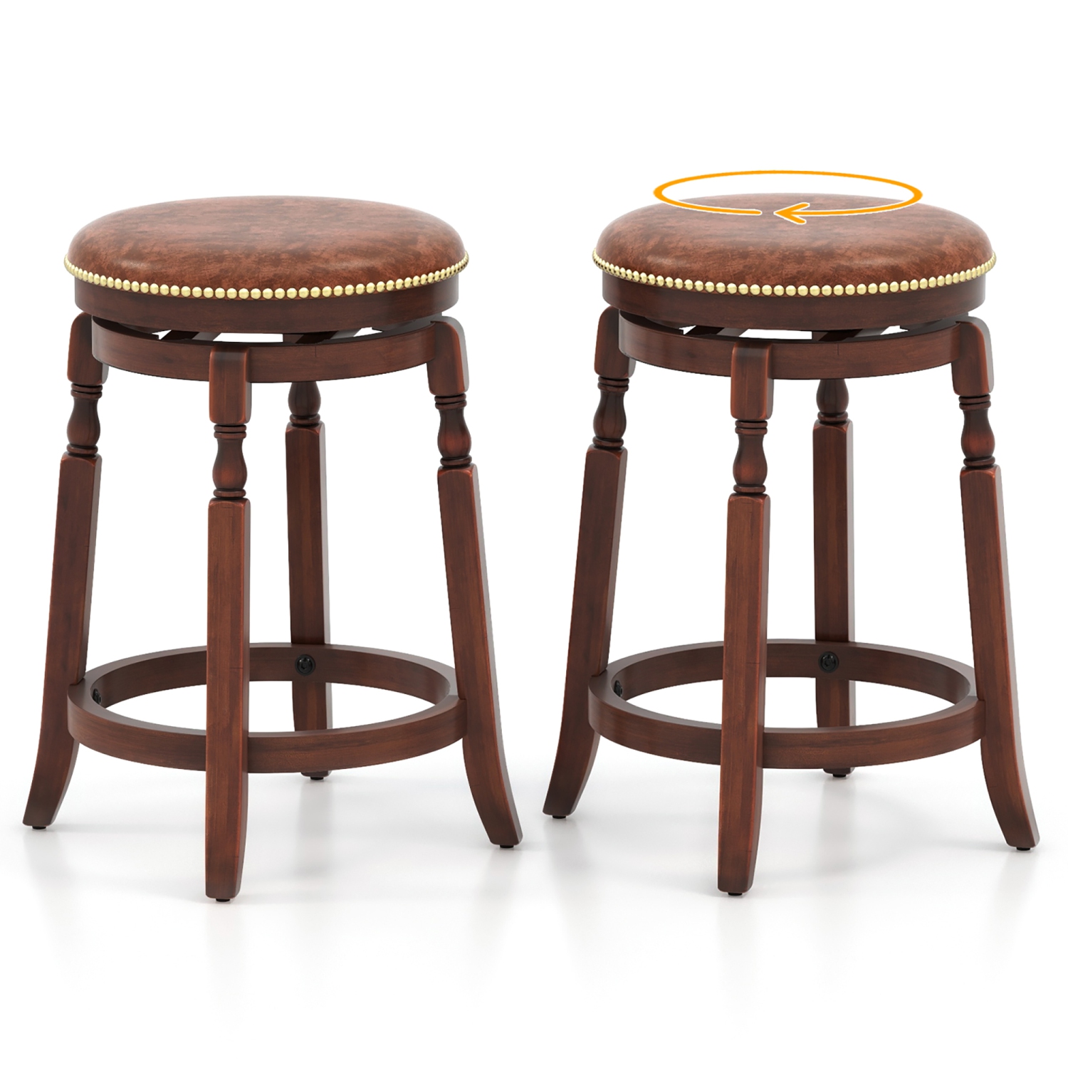 Gymax Counter Height Bar Stool Set of 4 24Inch Swivel Stool Solid Wood Frame Kitchen Stools