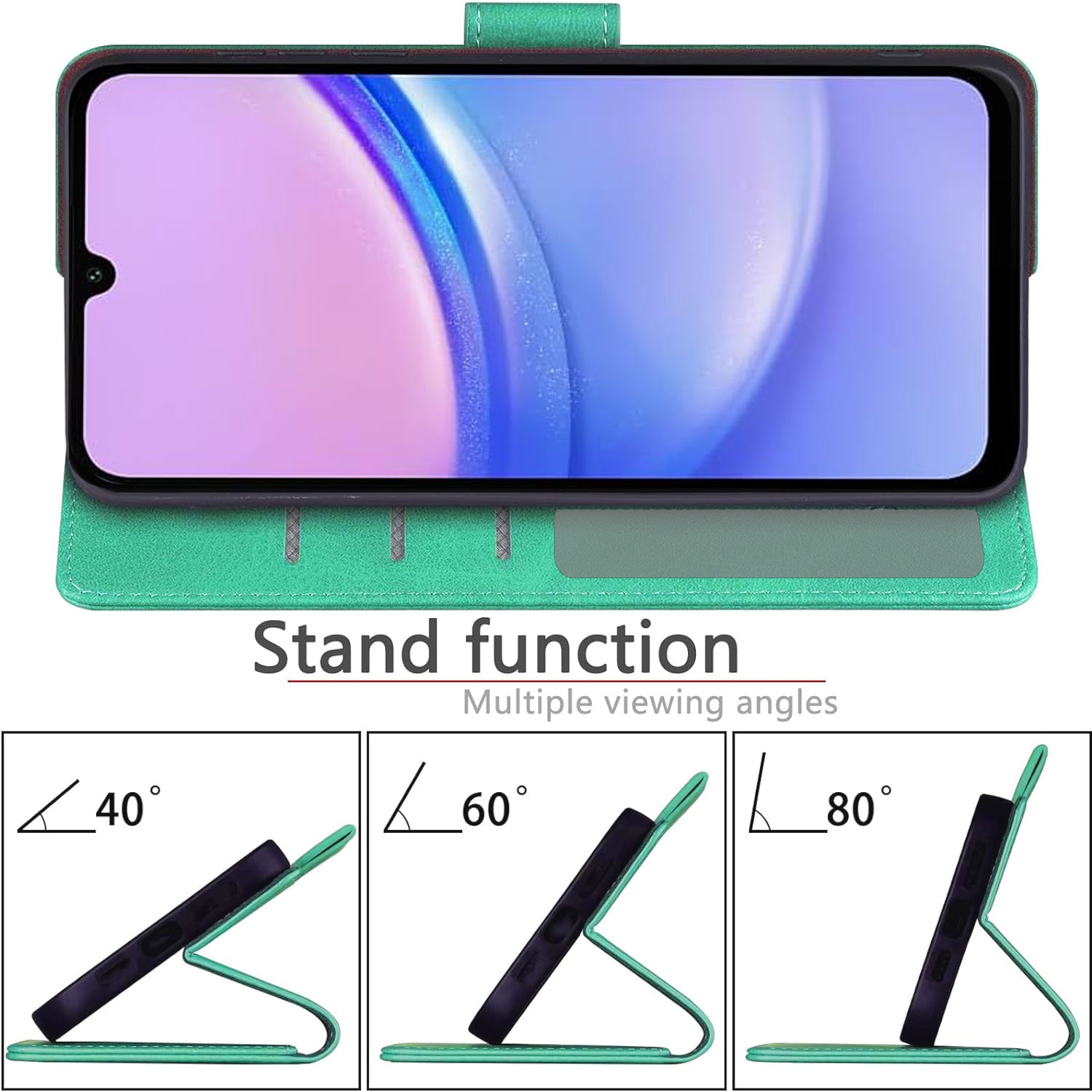 XCRS – Étui portefeuille en cuir pu à rabat avec fente pour carte, dragonne avec dragonne et support à angles multiples pour Samsung Galaxy A15 5G
