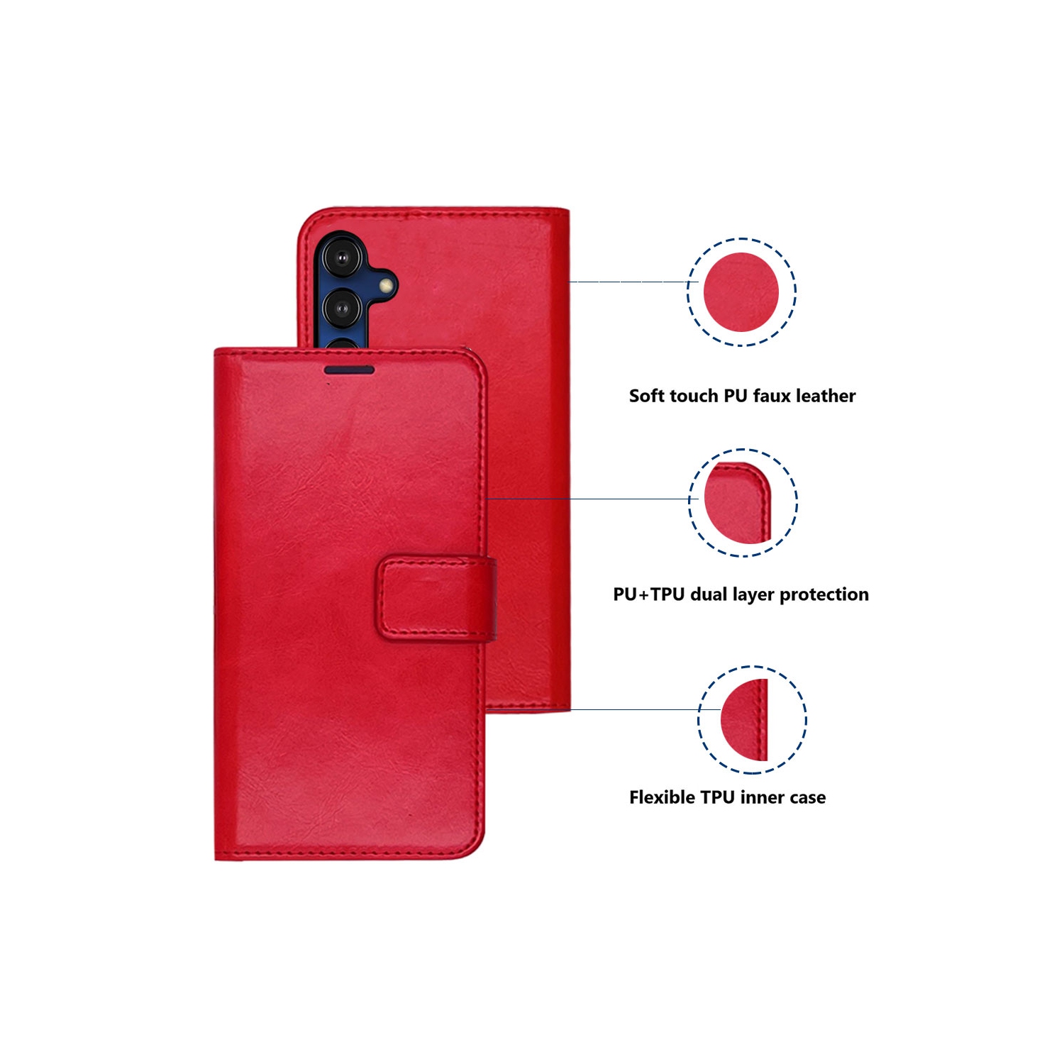 XCRS PU Leather Flip Pouch Wallet Case with Card Slot, Wristband Lanyard Multi-Angle View Stand for Samsung Galaxy A35 5G 6.6”