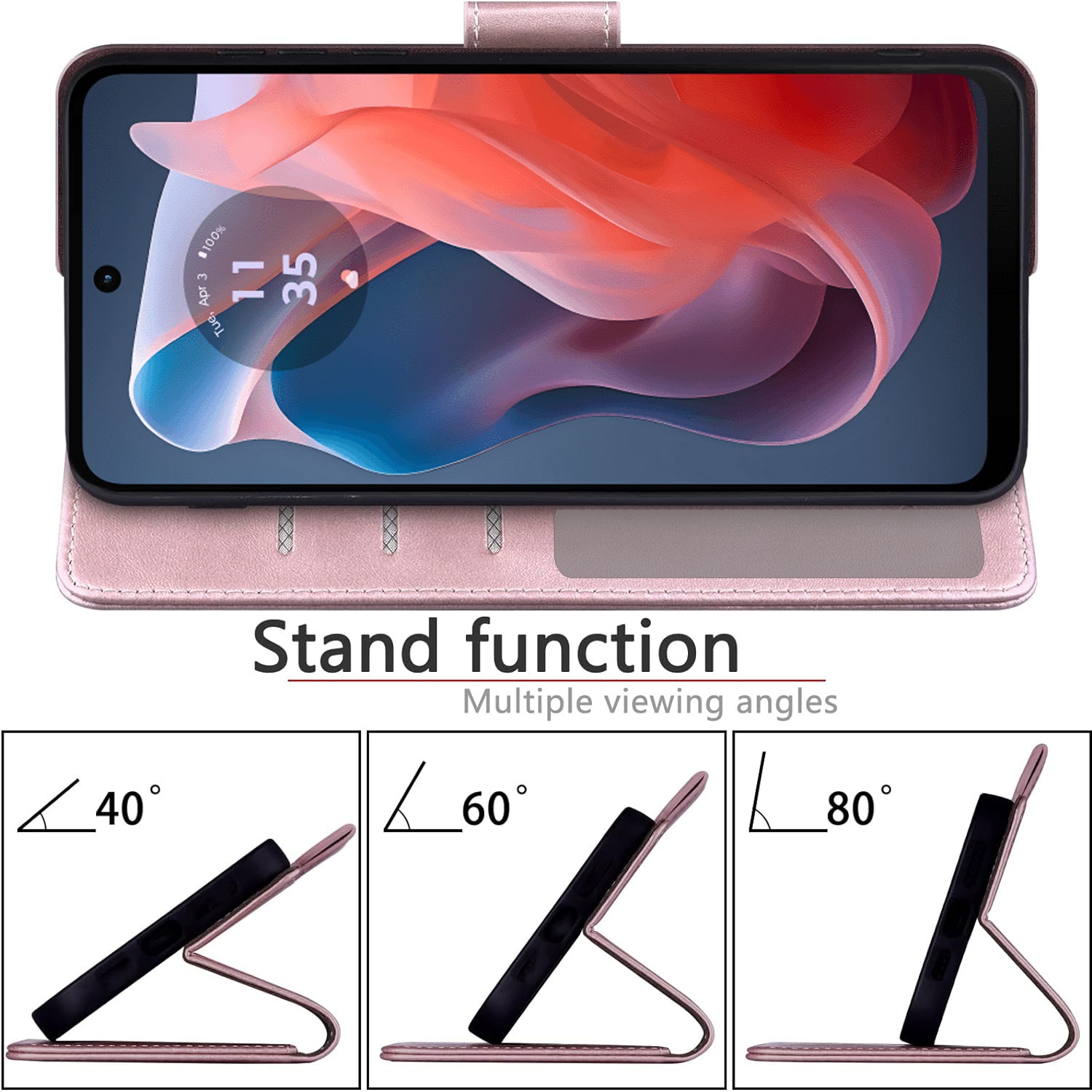 XCRS PU Leather Flip Pouch Wallet Case with Card Slot, Wristband Lanyard Multi-Angle View Stand for Motorola G 5G 6.6”