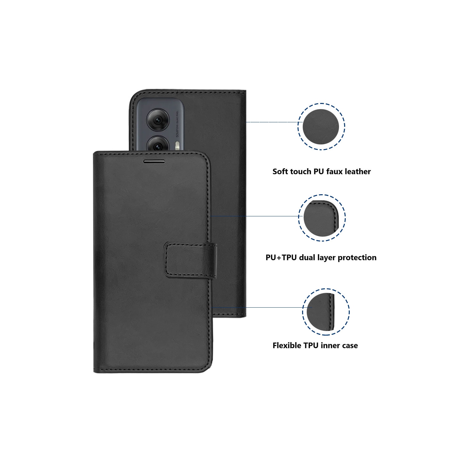 XCRS PU Leather Flip Pouch Wallet Case with Card Slot, Wristband Lanyard Multi-Angle View Stand for Motorola G 5G 6.6”