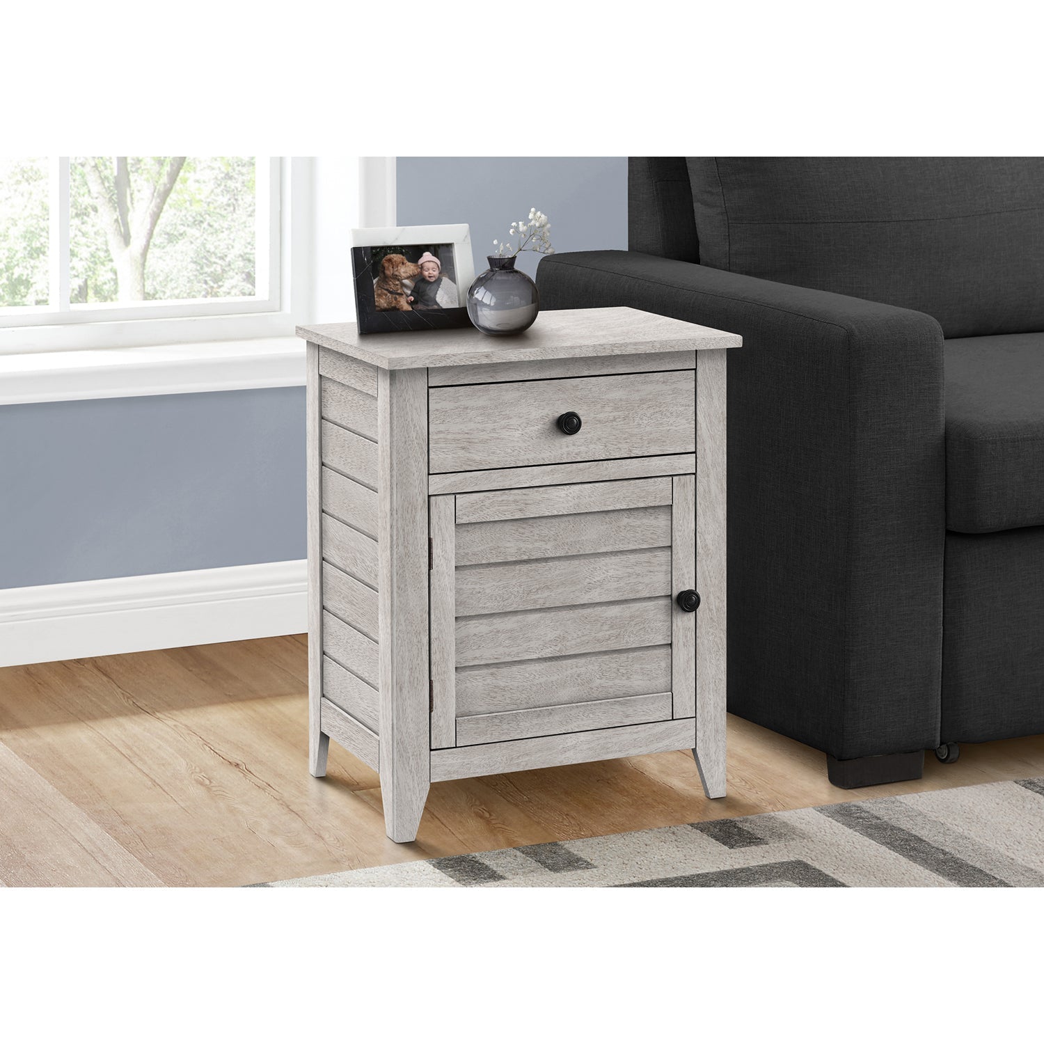 Monarch Specialties I 3950 - Accent Table, Nightstand, Storage Drawer, End, Side Table, Bedroom, Lamp, Storage, Grey Veneer, Transitional