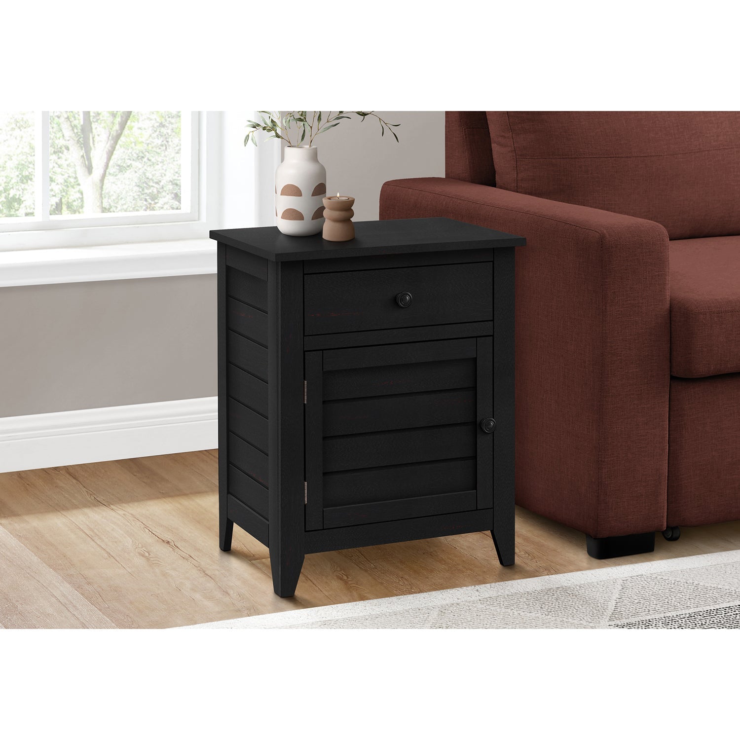 Monarch Specialties I 3951 - Accent Table, Nightstand, Storage Drawer, End, Side Table, Bedroom, Lamp, Storage, Black Veneer, Transitional
