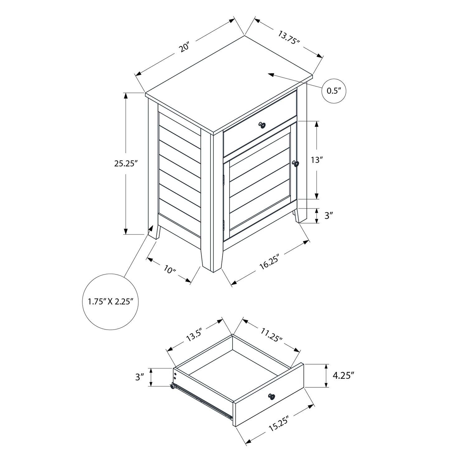 Monarch Specialties I 3951 - Accent Table, Nightstand, Storage Drawer, End, Side Table, Bedroom, Lamp, Storage, Black Veneer, Transitional