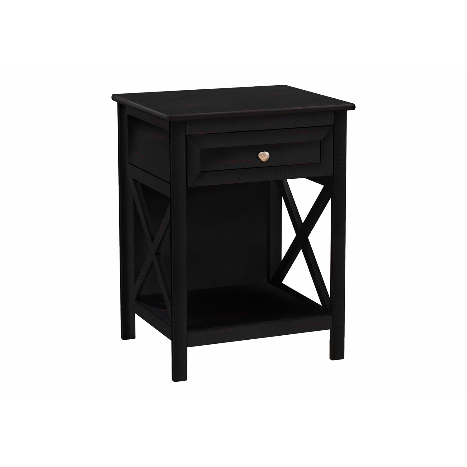 Monarch Speicalties I 3986 - Accent Table, End, Side Table, 2 Tier, Bedroom, Nightstand, Lamp, Storage Drawer, Black Veneer, Transitional