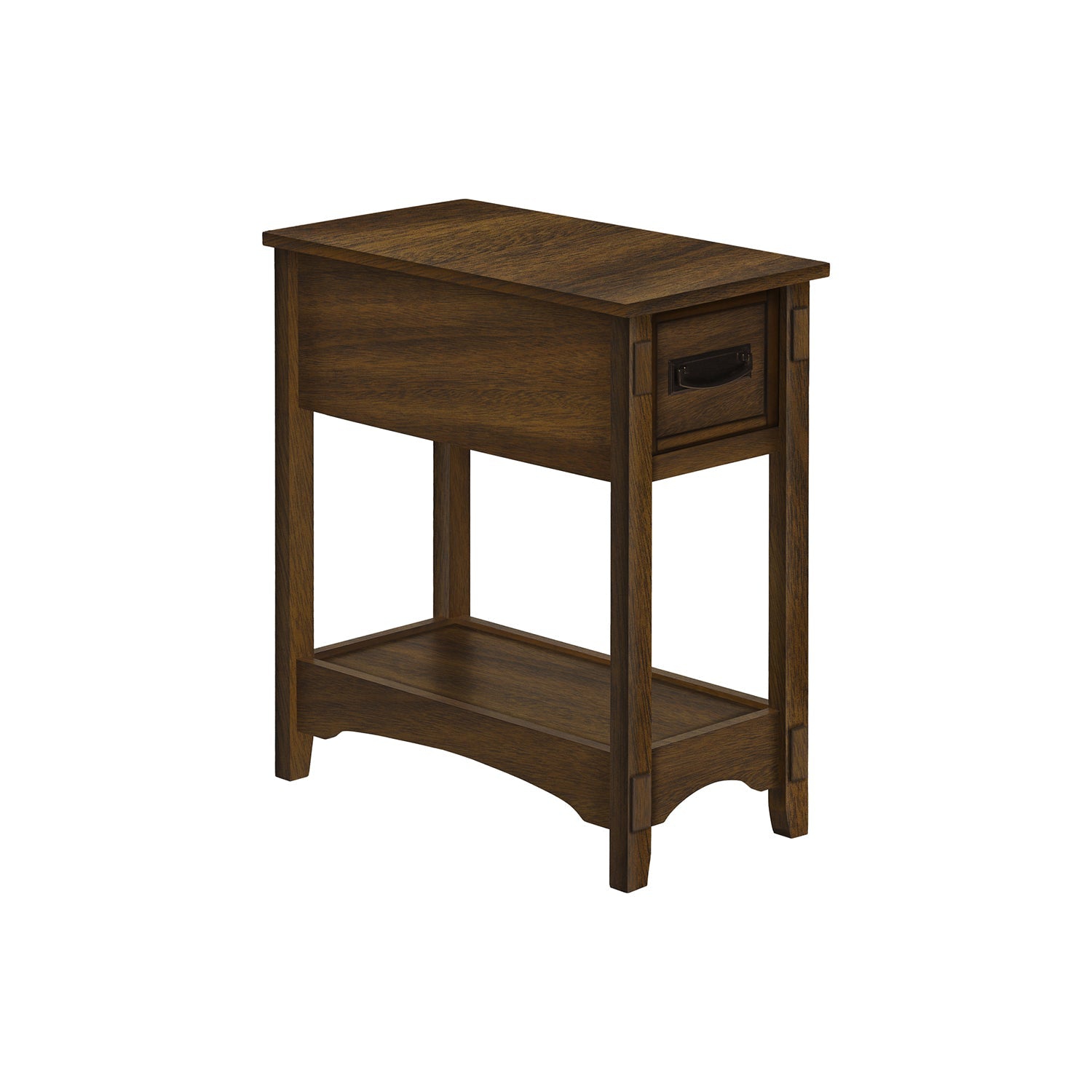 Monarch Specialties I 3955 - Accent Table, End, Side Table, Nightstand, 2 Tier, Narrow, Storage Drawer, Brown Veneer, Transitional