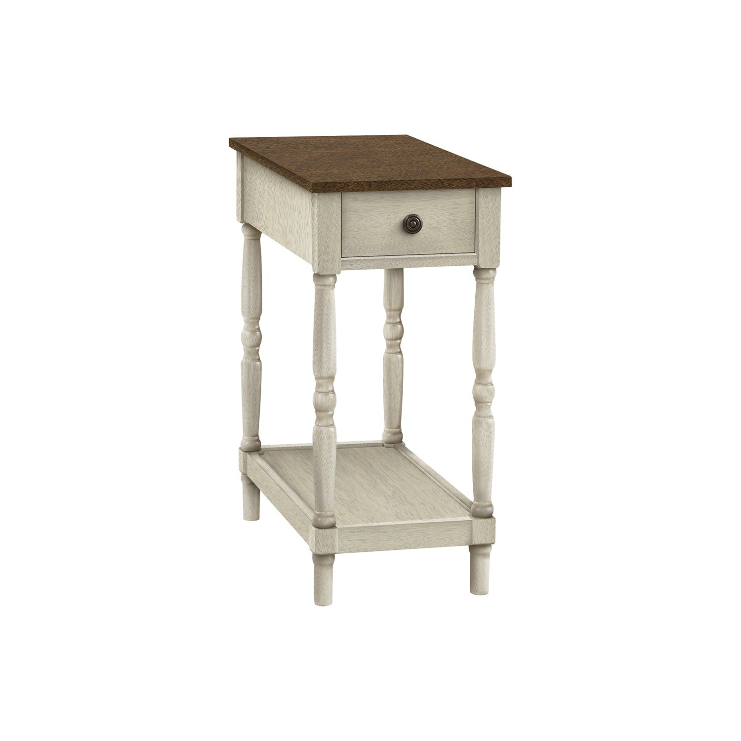 Monarch Specialties I 3958 - Accent Table, 2 Tier, End, Side Table, Nightstand, Bedroom, Narrow, Lamp, Storage Drawer, Brown Veneer, Antique White