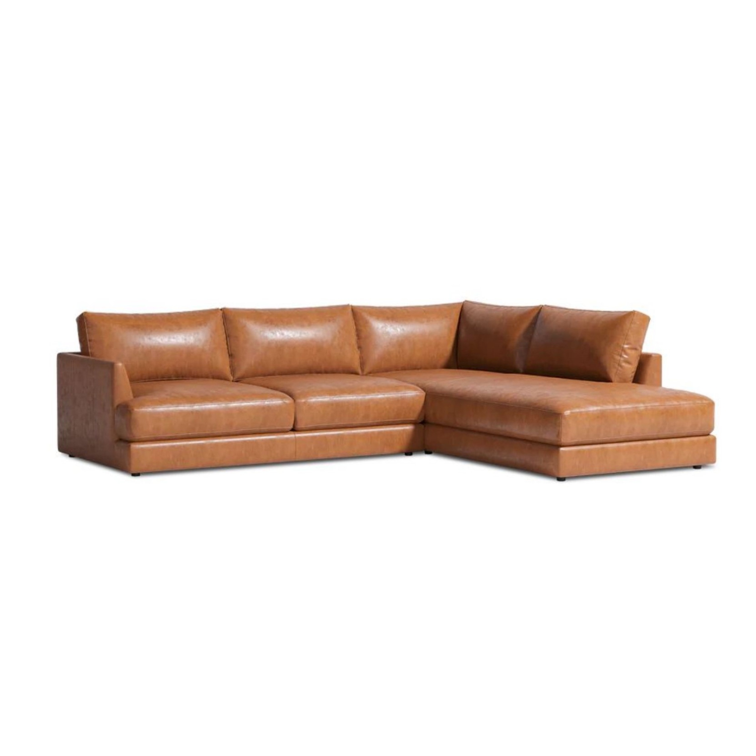 Valencia Serena Leather L-Shape with Right Bumper Chaise Sectional Sofa, Cognac Color