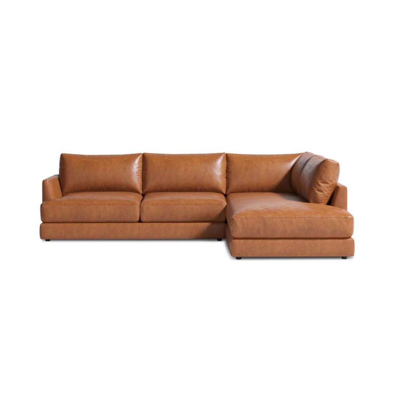 Valencia Serena Leather L-Shape with Right Bumper Chaise Sectional Sofa, Cognac Color