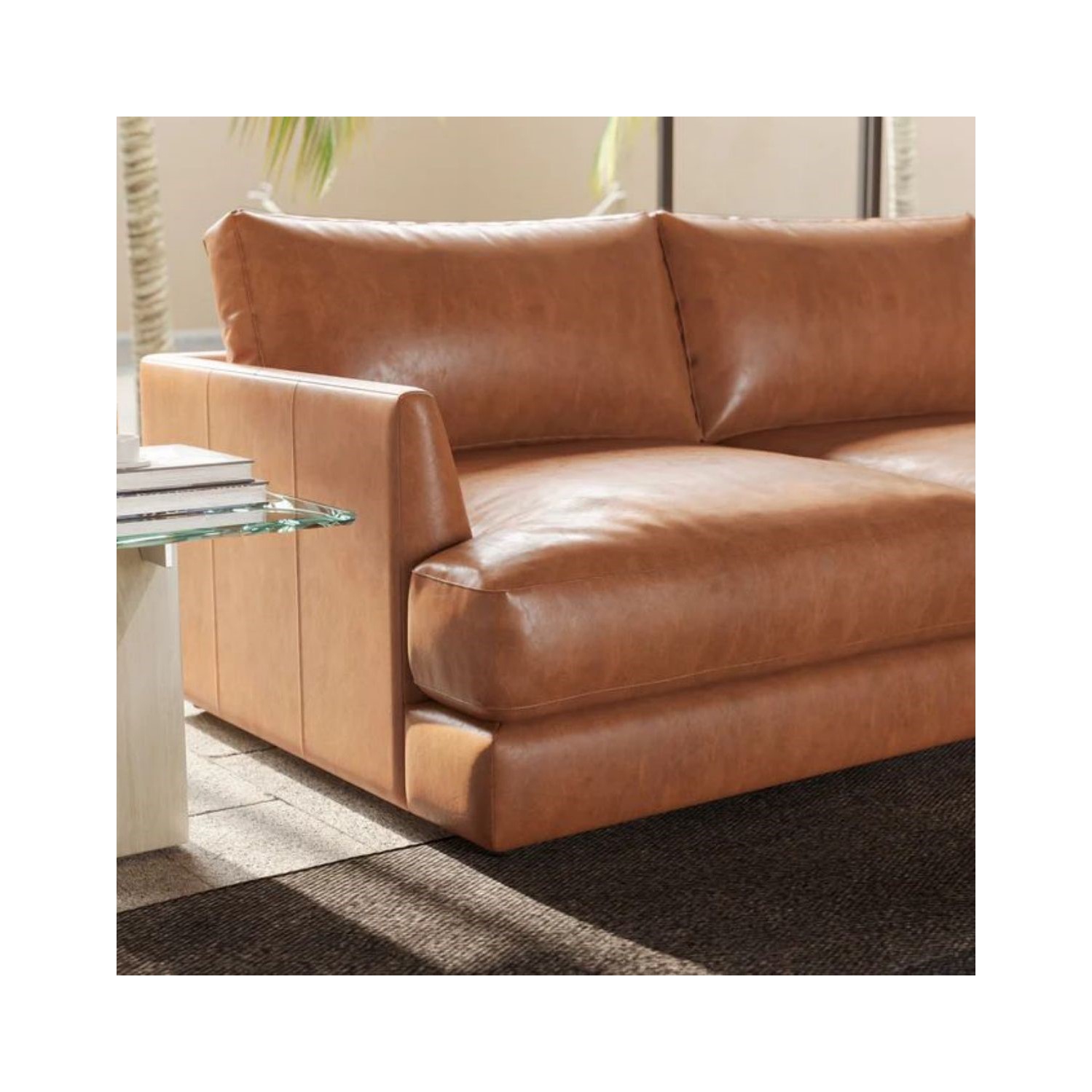 Valencia Serena Leather L-Shape with Right Bumper Chaise Sectional Sofa, Cognac Color