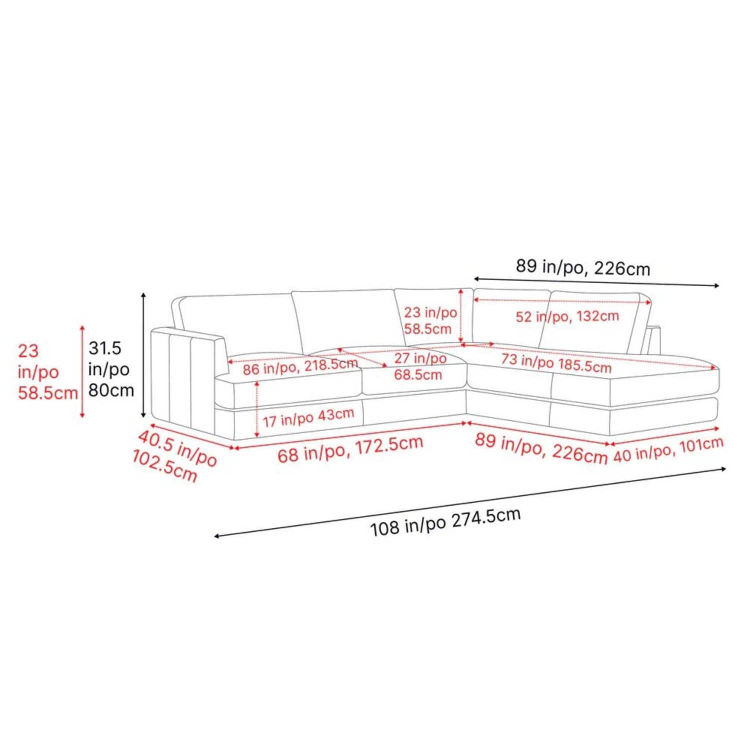 Valencia Serena Leather L-Shape with Right Bumper Chaise Sectional Sofa, Cognac Color
