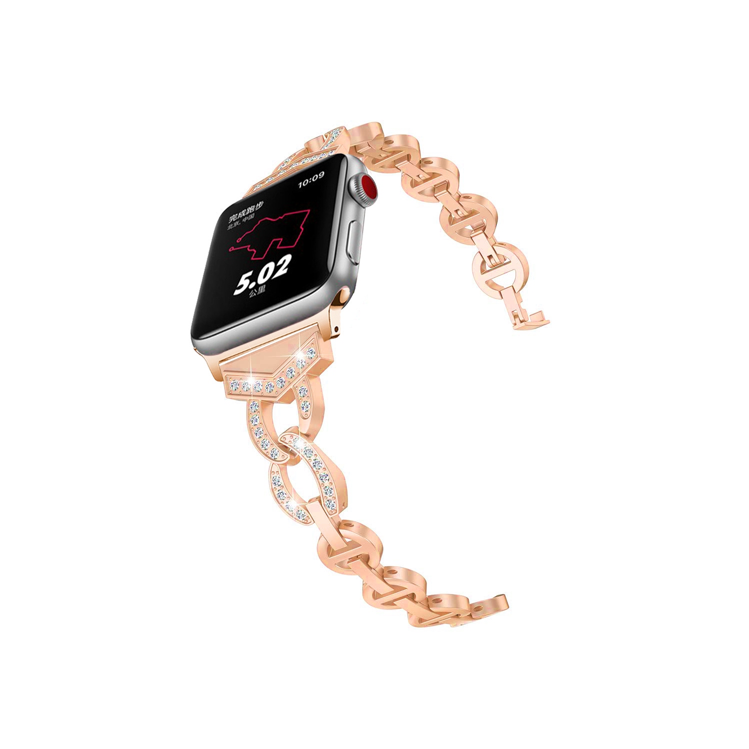 WFG Metal Band for Apple Watch Sleek O-Links with Rhinestones - 38/40/41mm - Rose Gold