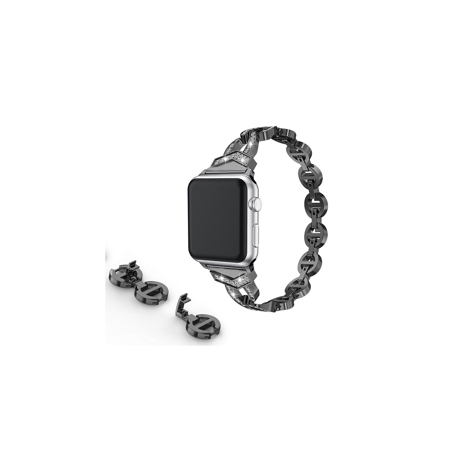 WFG Metal Band for Apple Watch Sleek O-Links with Rhinestones - 38/40/41mm - Rose Gold