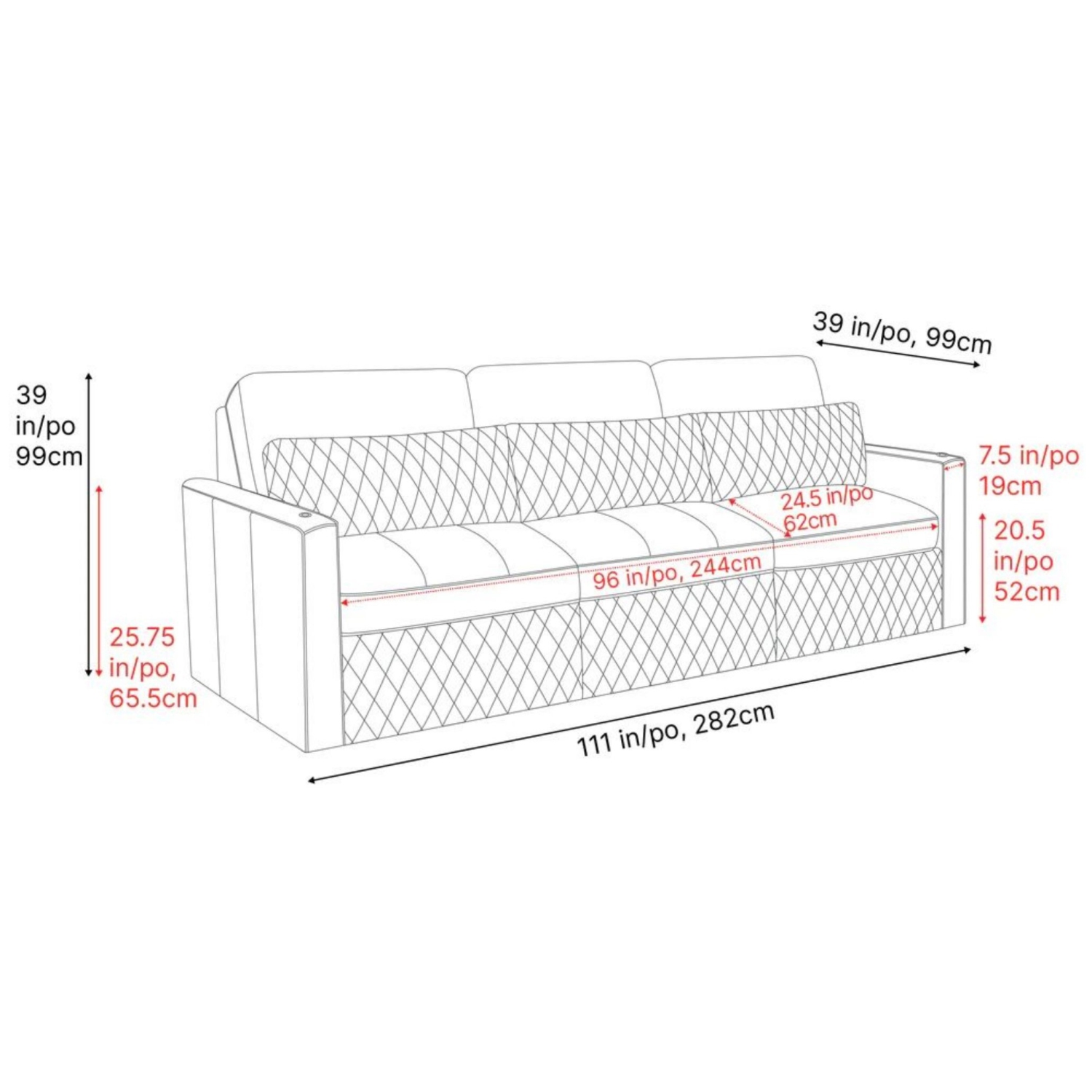 Valencia – sofa modulaire en cuir Pisa avec 3 sièges, noir