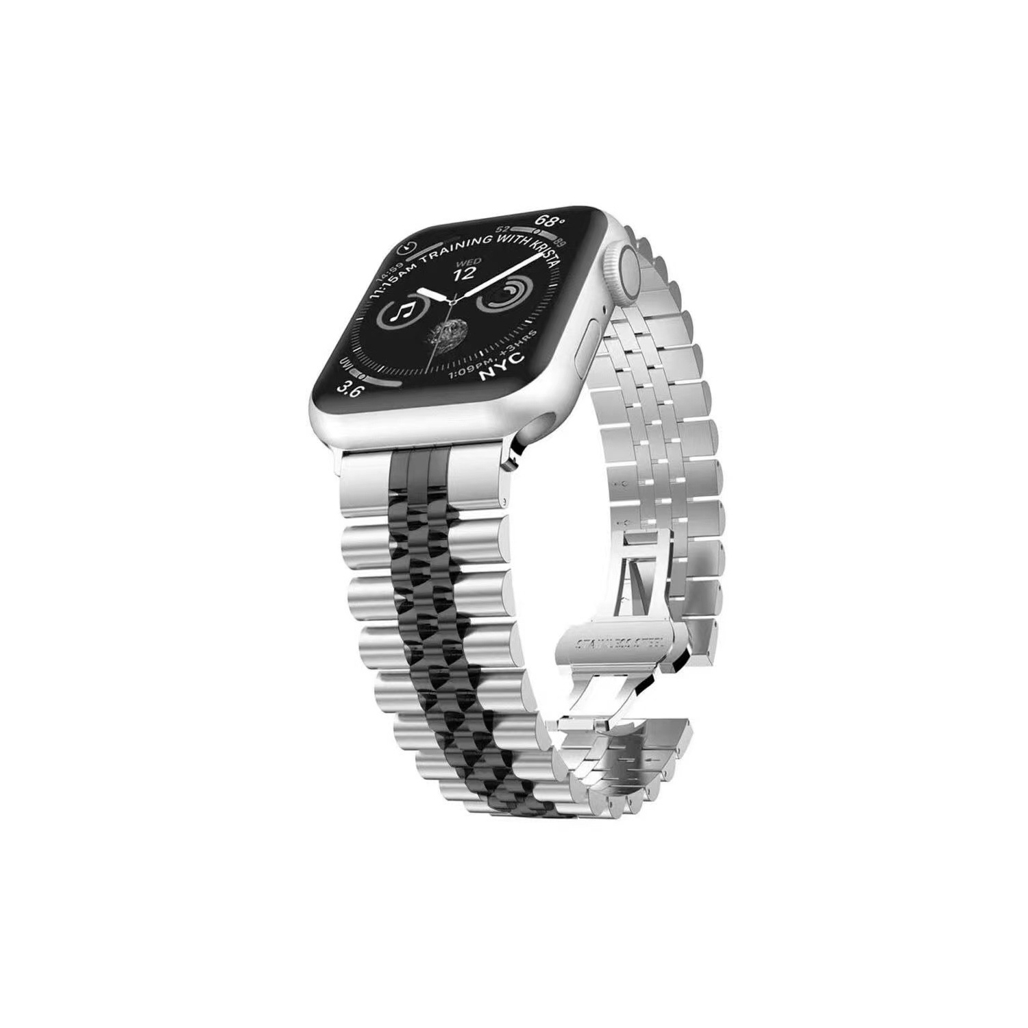 WFG Classic Stainless Steel Metal Beads Band for Apple Watch-38/40/41mm- Black-Silver