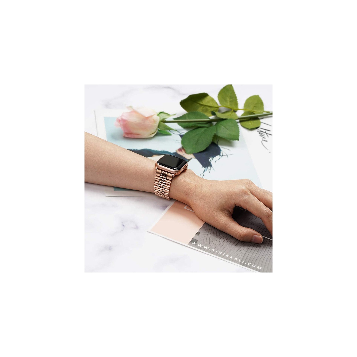 WFG Classic Stainless Steel Metal Beads Band for Apple Watch-38/40/41mm- Black-Silver