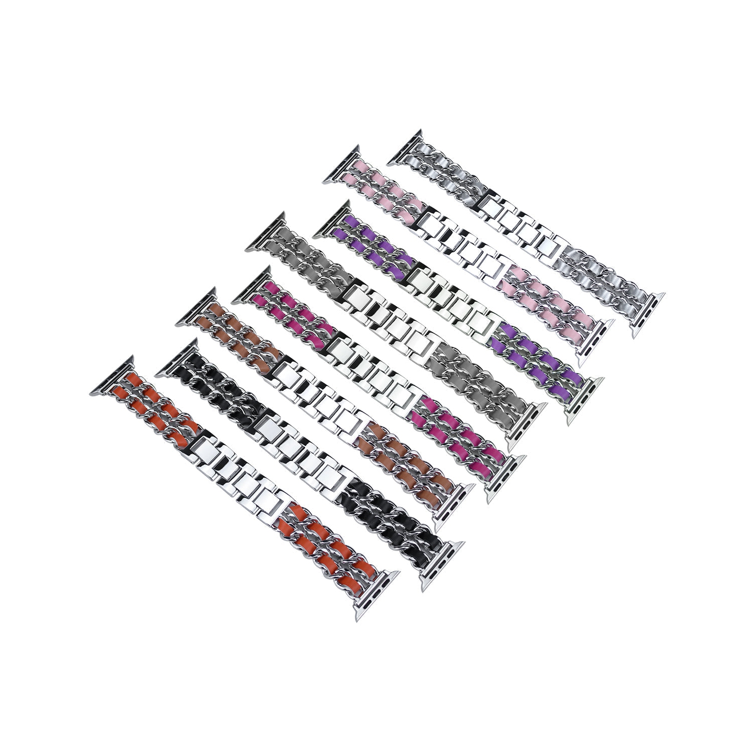 Bracelet en métal et en cuir à chaîne WFG pour Apple Watch - 42&nbsp;mm/44&nbsp;mm/45&nbsp;mm - Noir/Noir