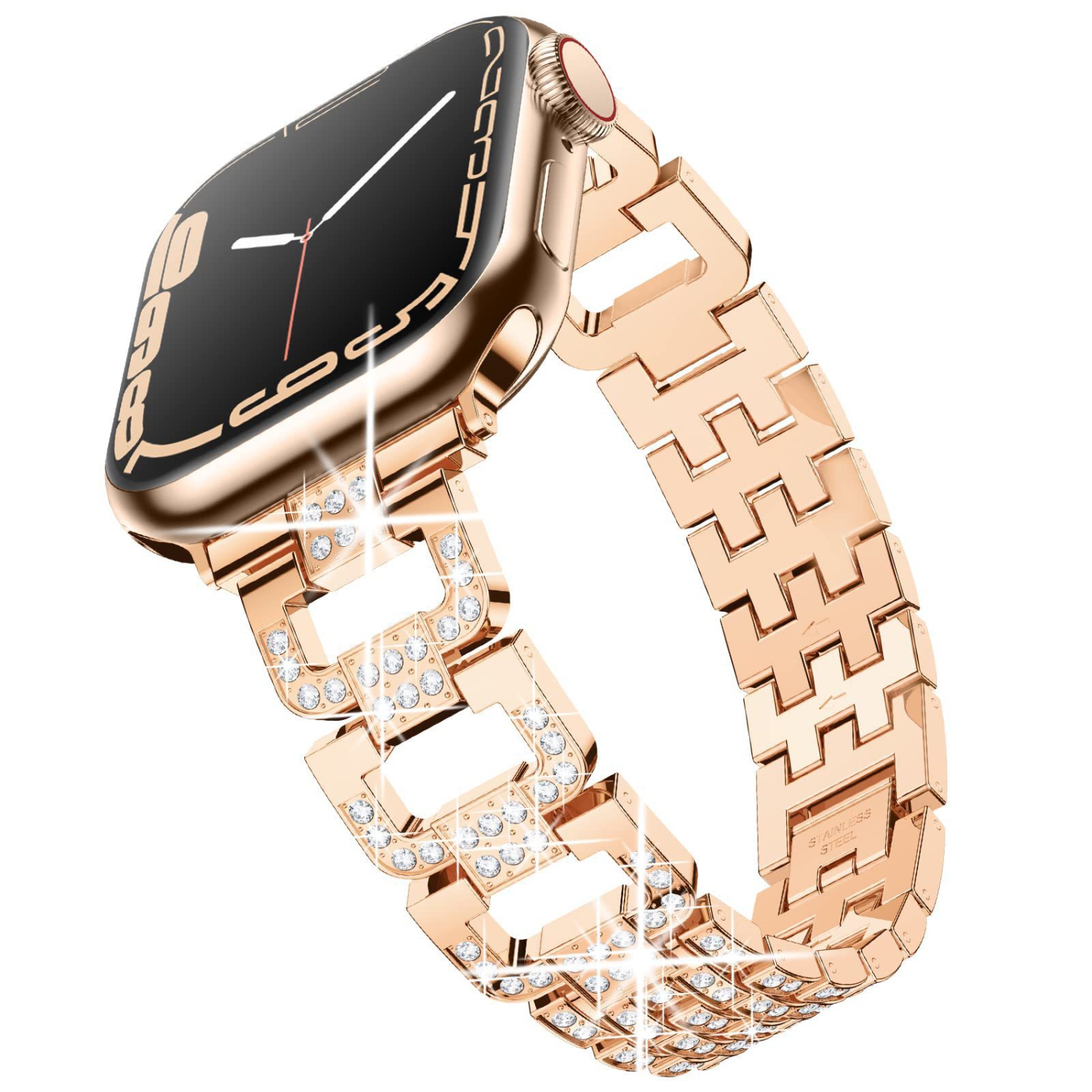Bracelet en métal avec maillons en D et accessoires pour Apple Watch - 38&nbsp;mm/40&nbsp;mm/41&nbsp;mm - Rose doré
